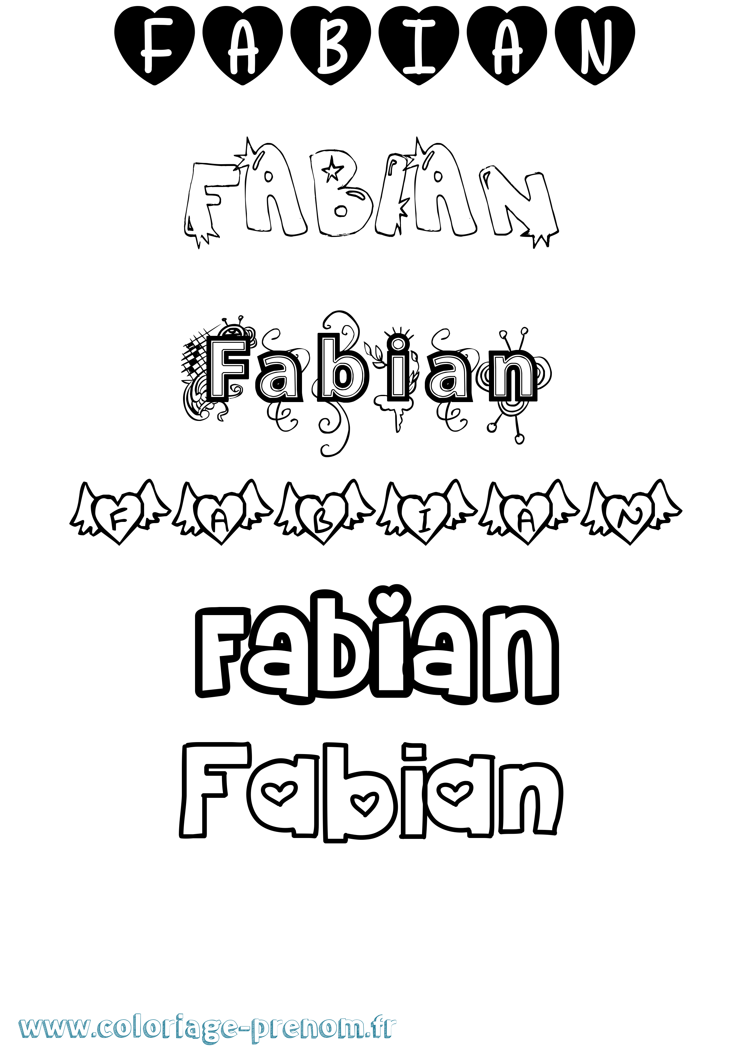 Coloriage prénom Fabian Girly