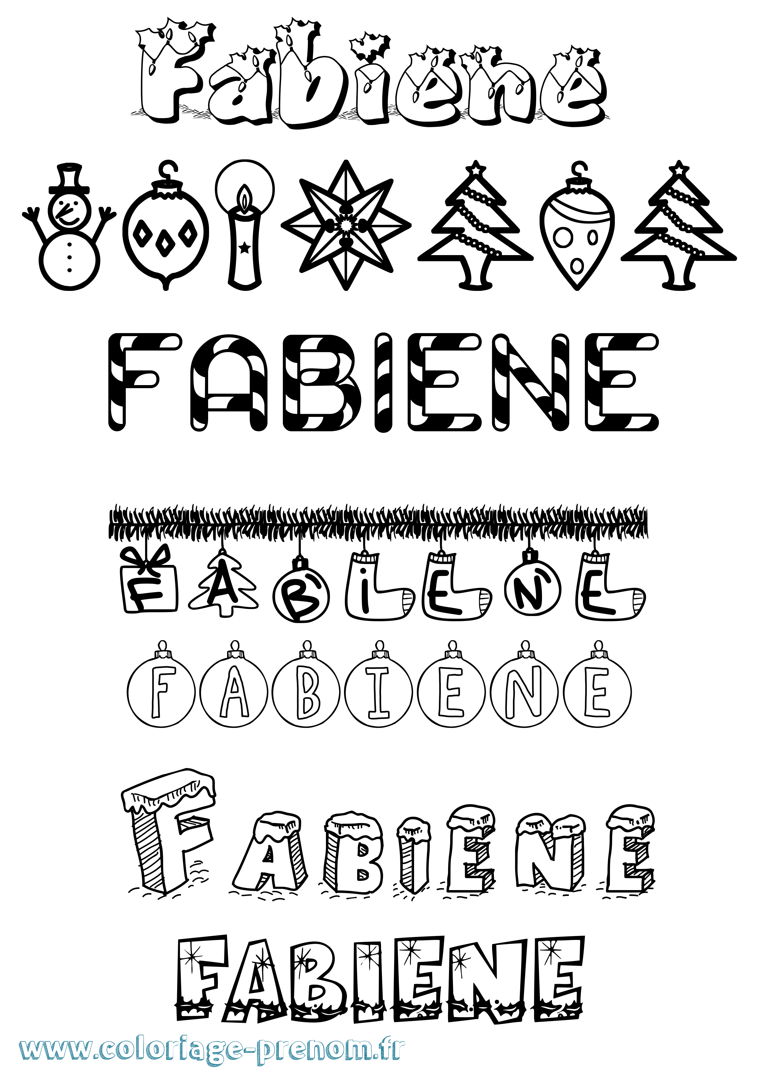 Coloriage prénom Fabiene Noël