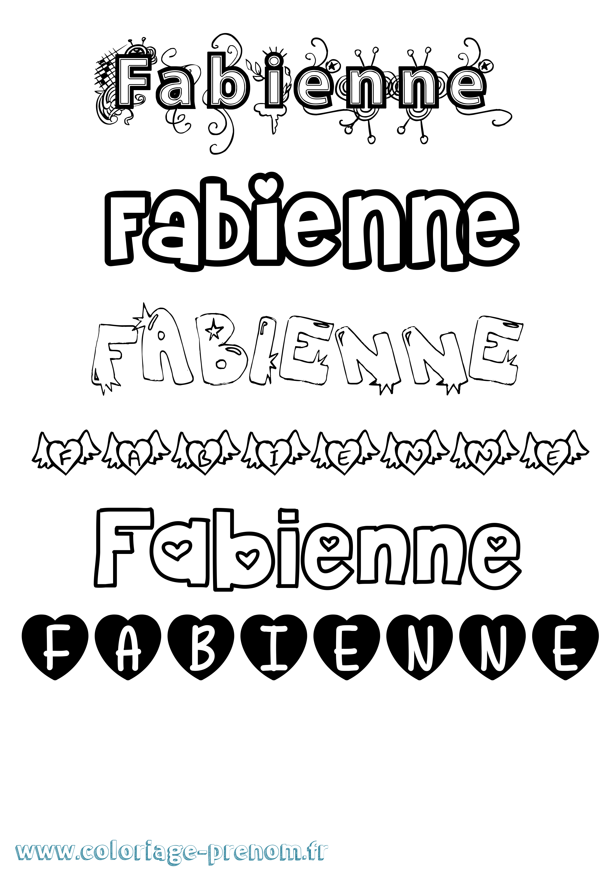 Coloriage prénom Fabienne Girly