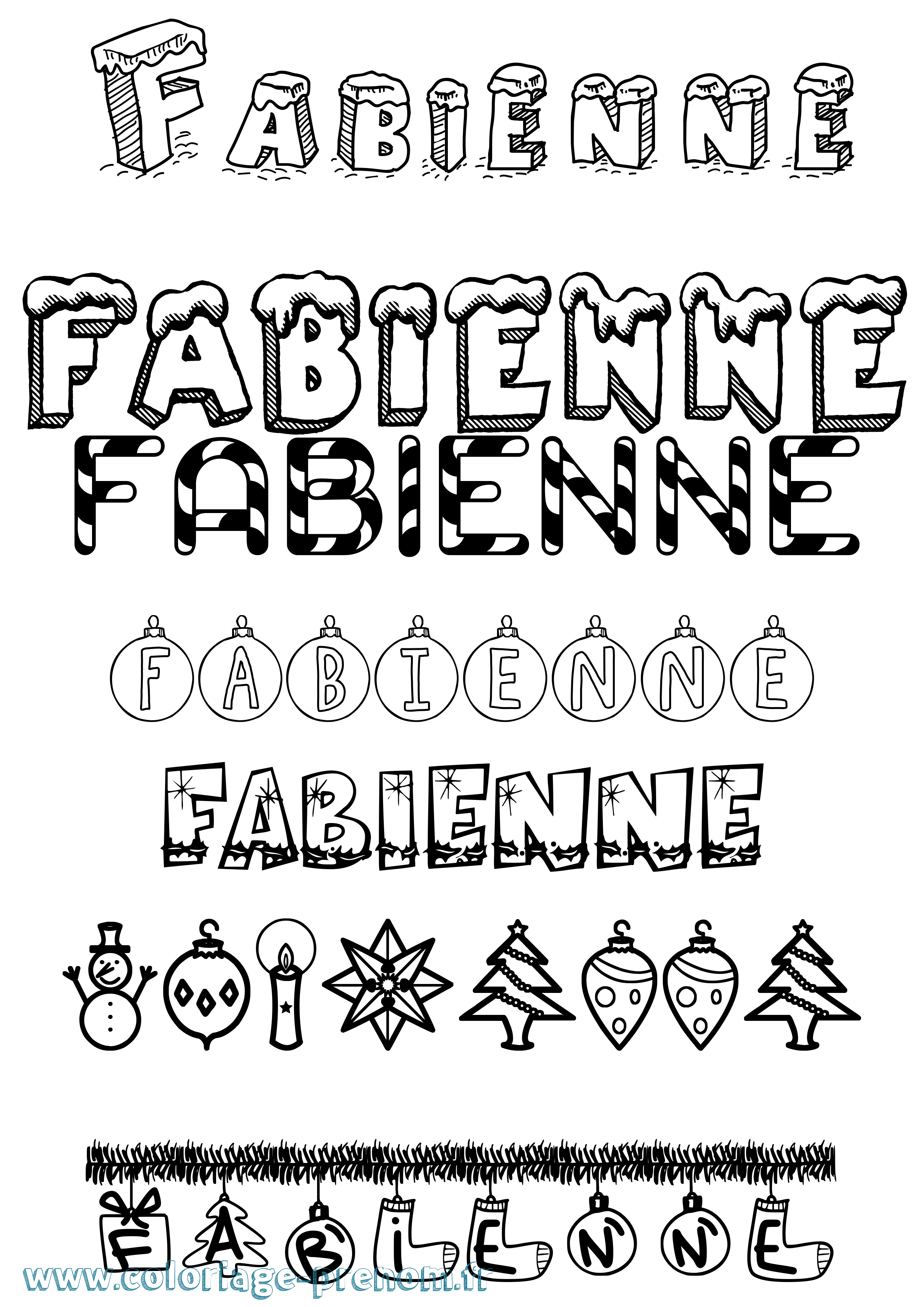 Coloriage prénom Fabienne Noël