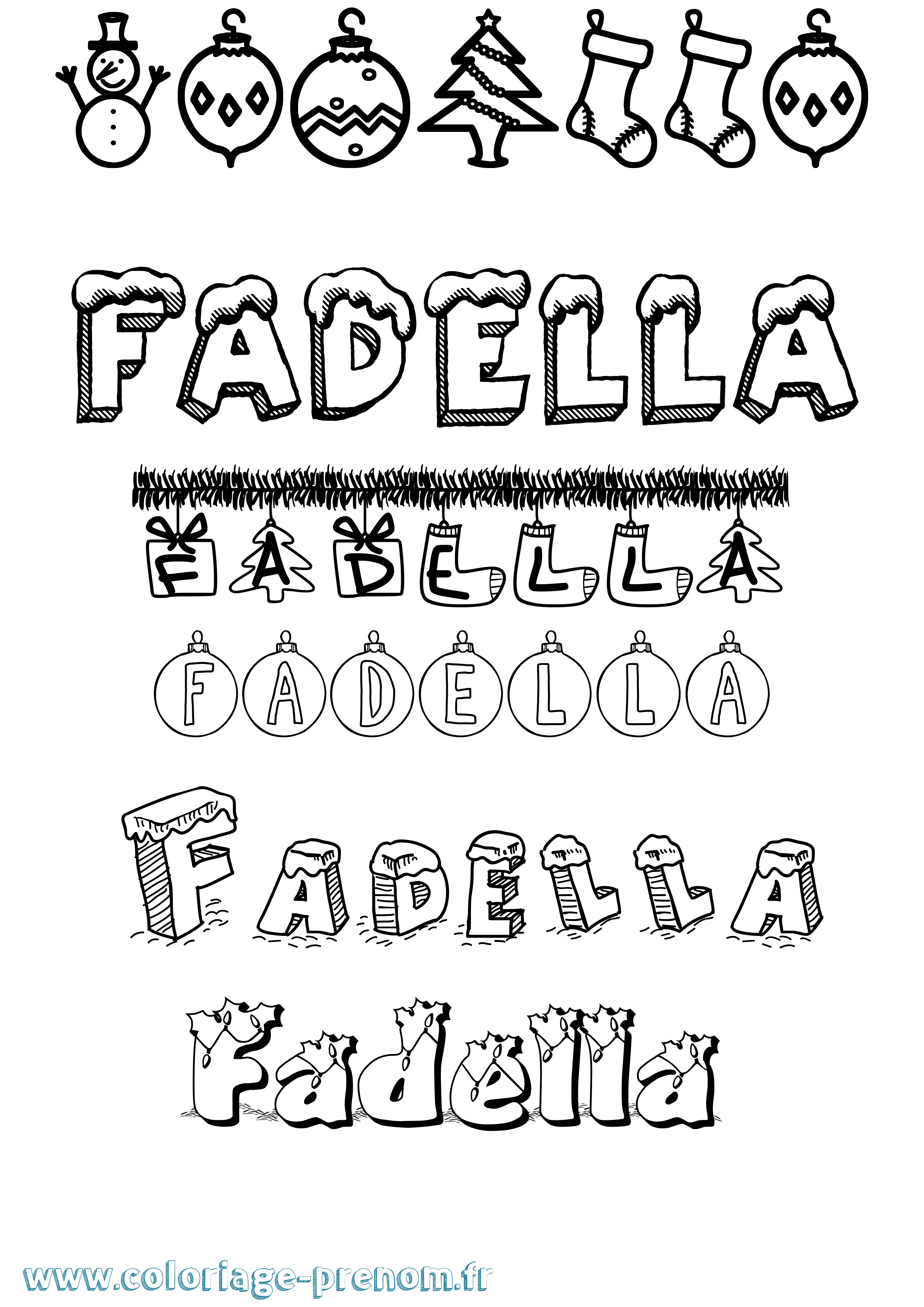Coloriage prénom Fadella Noël