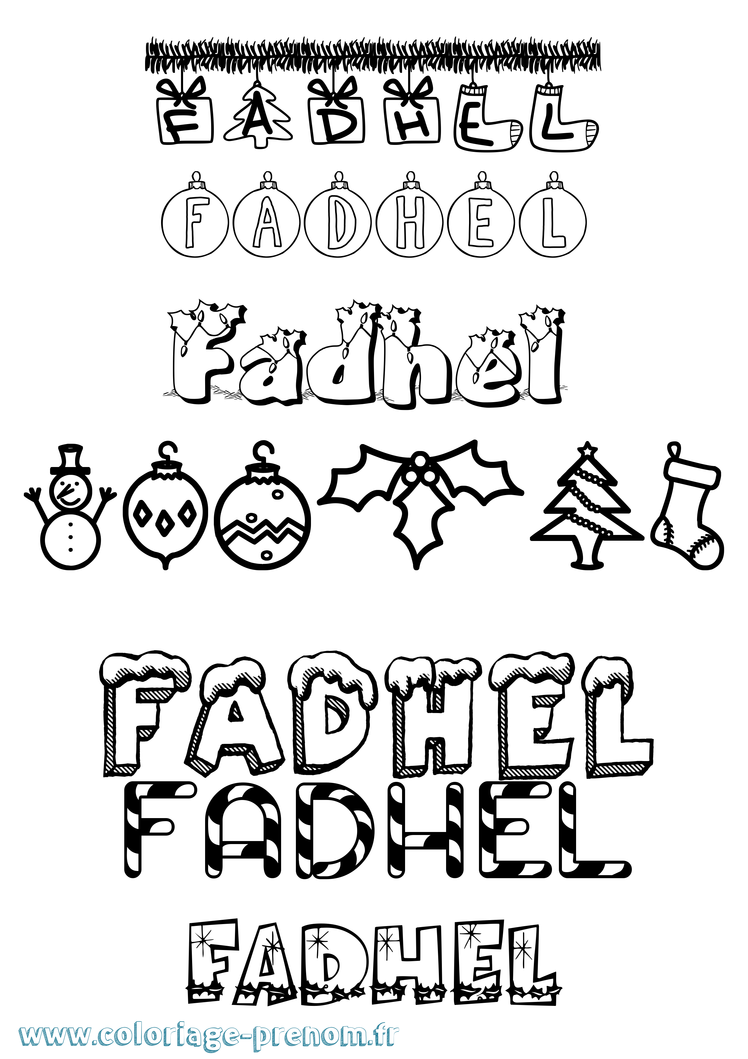 Coloriage Fadhel Noël Coloriage prénom Fadhel Noël