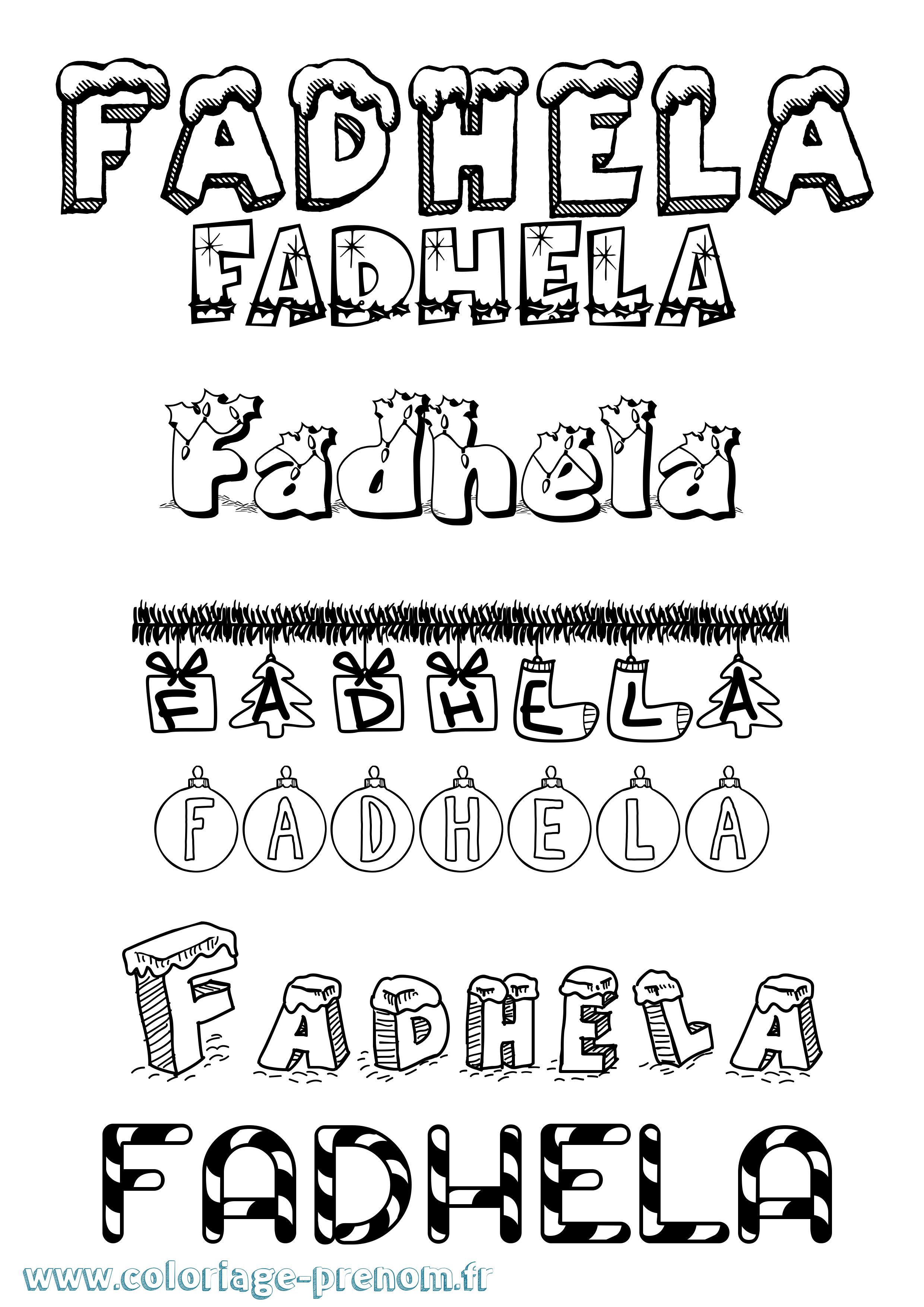 Coloriage Fadhela Noël Coloriage prénom Fadhela Noël