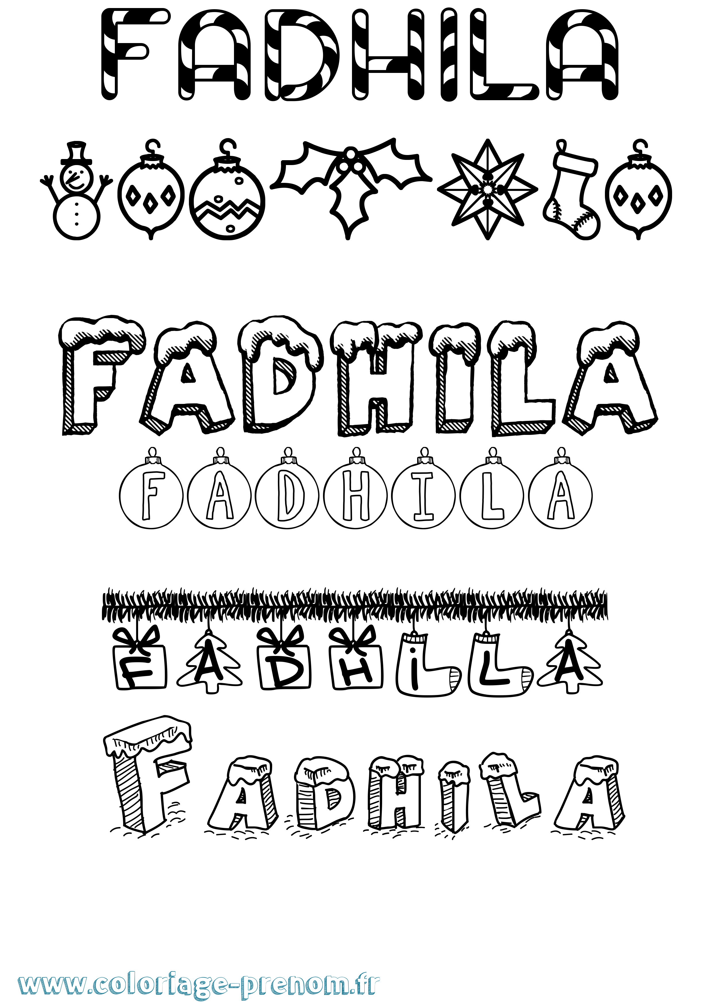 Coloriage Fadhila Noël Coloriage prénom Fadhila Noël