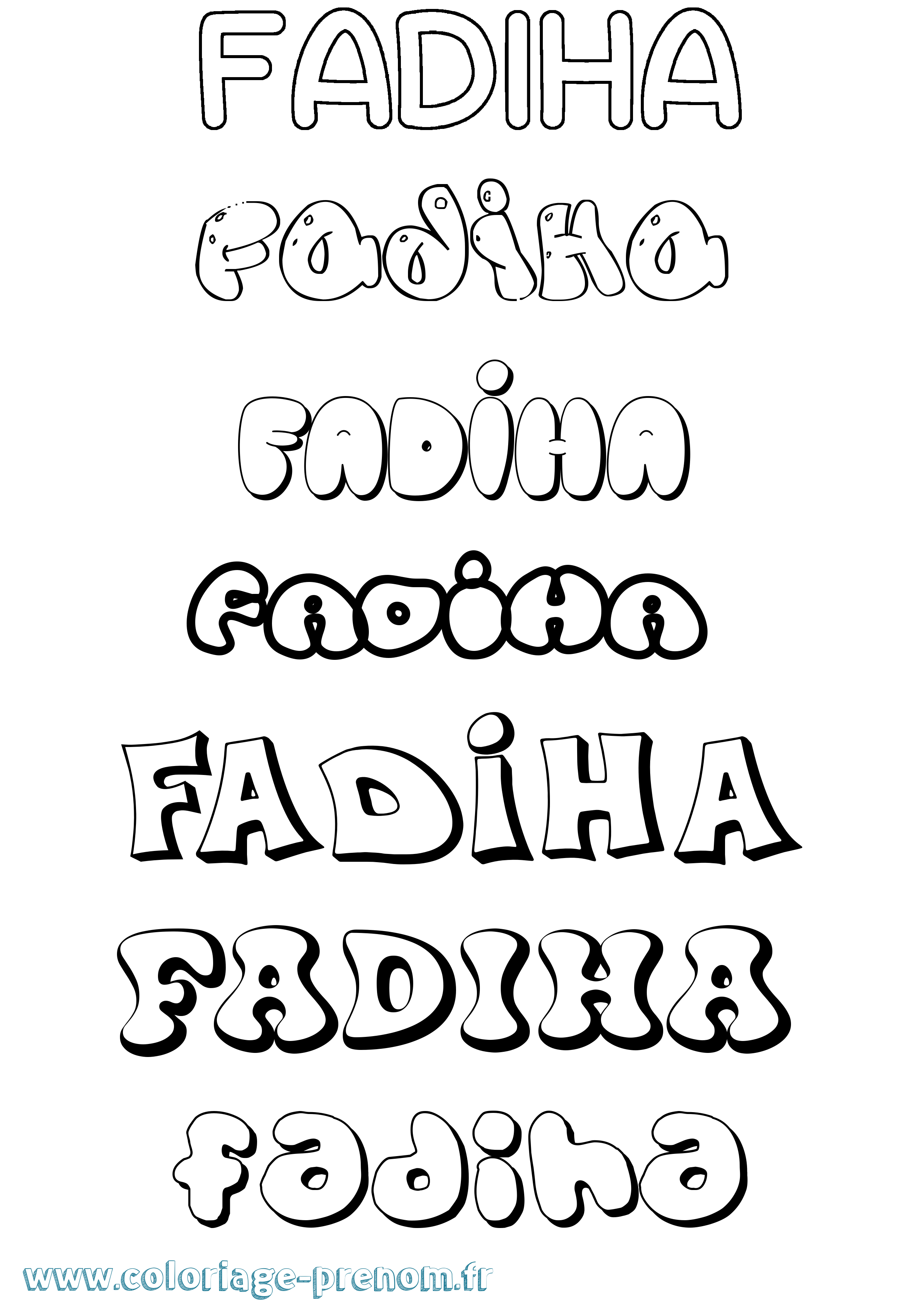 Coloriage prénom Fadiha Bubble