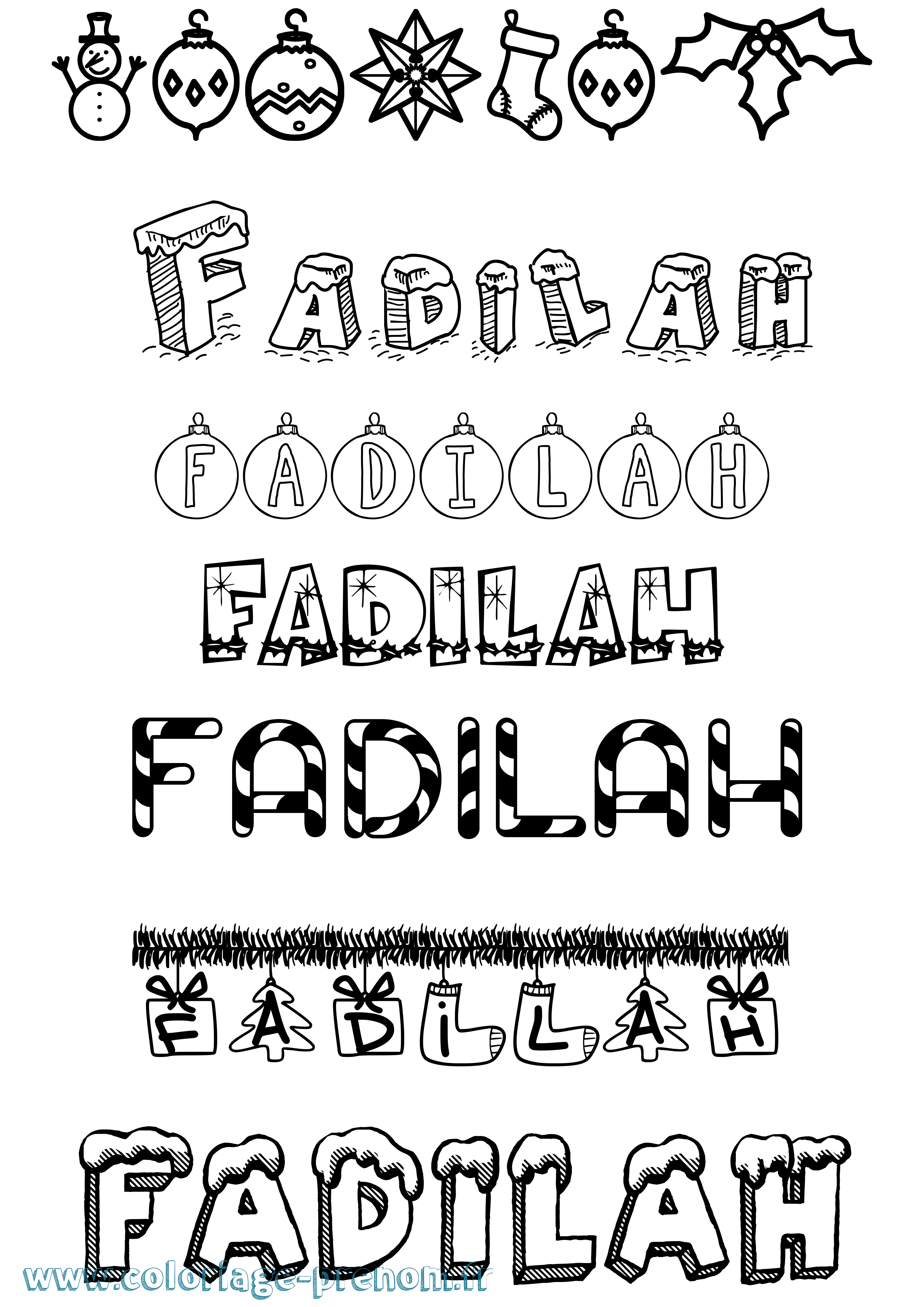 Coloriage prénom Fadilah Noël