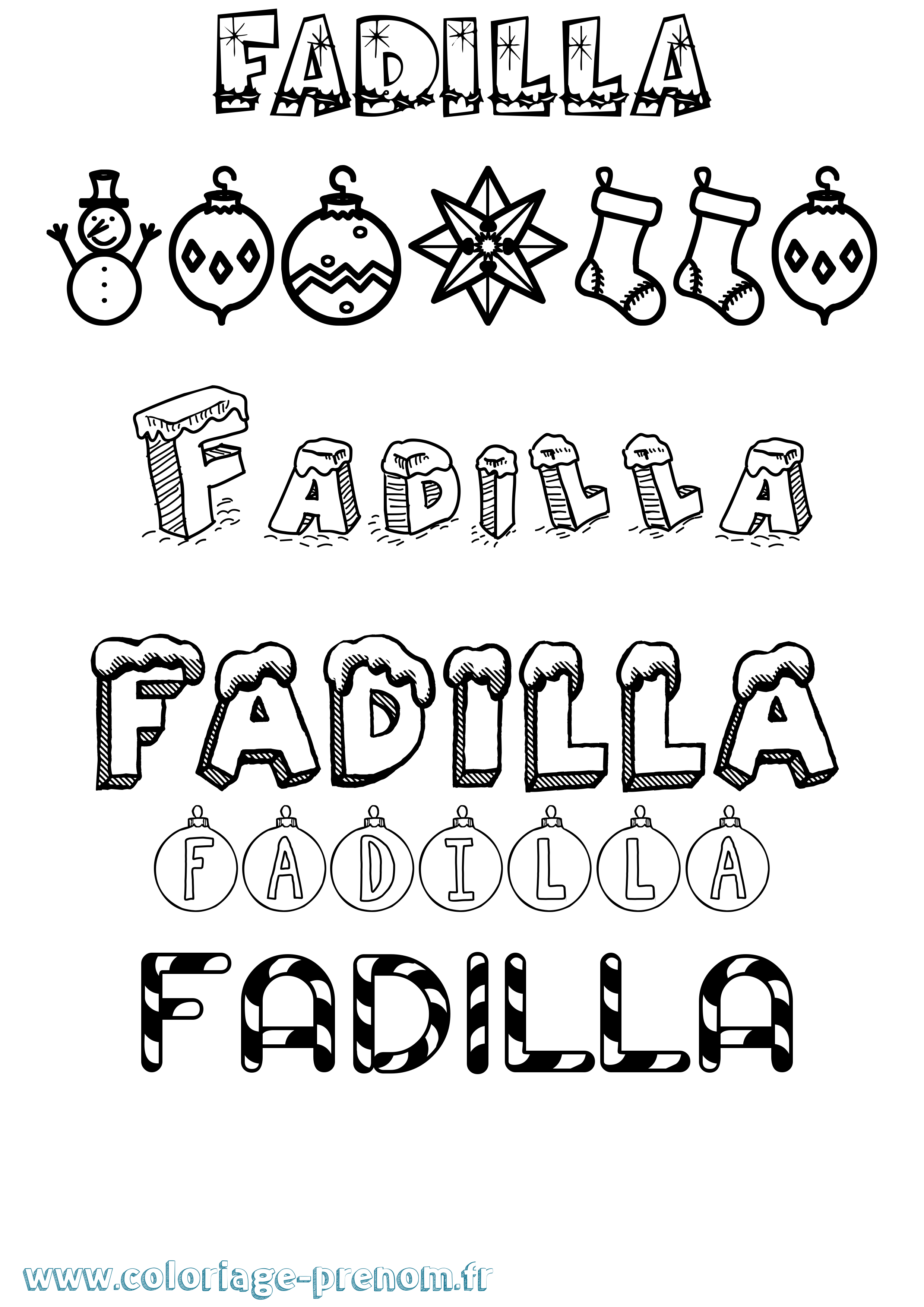Coloriage Fadilla Noël Coloriage prénom Fadilla Noël