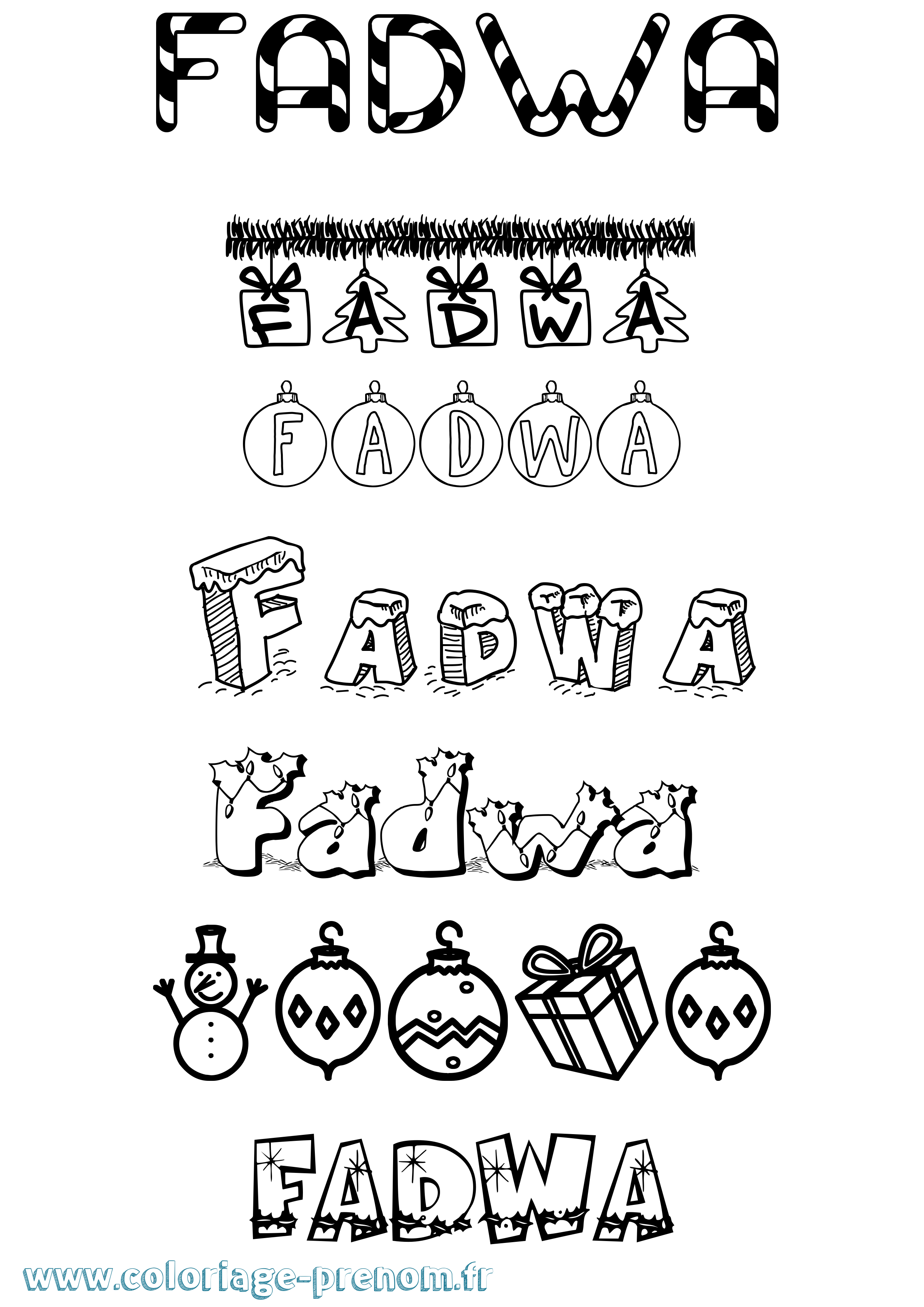 Coloriage Fadwa Noël Coloriage prénom Fadwa Noël