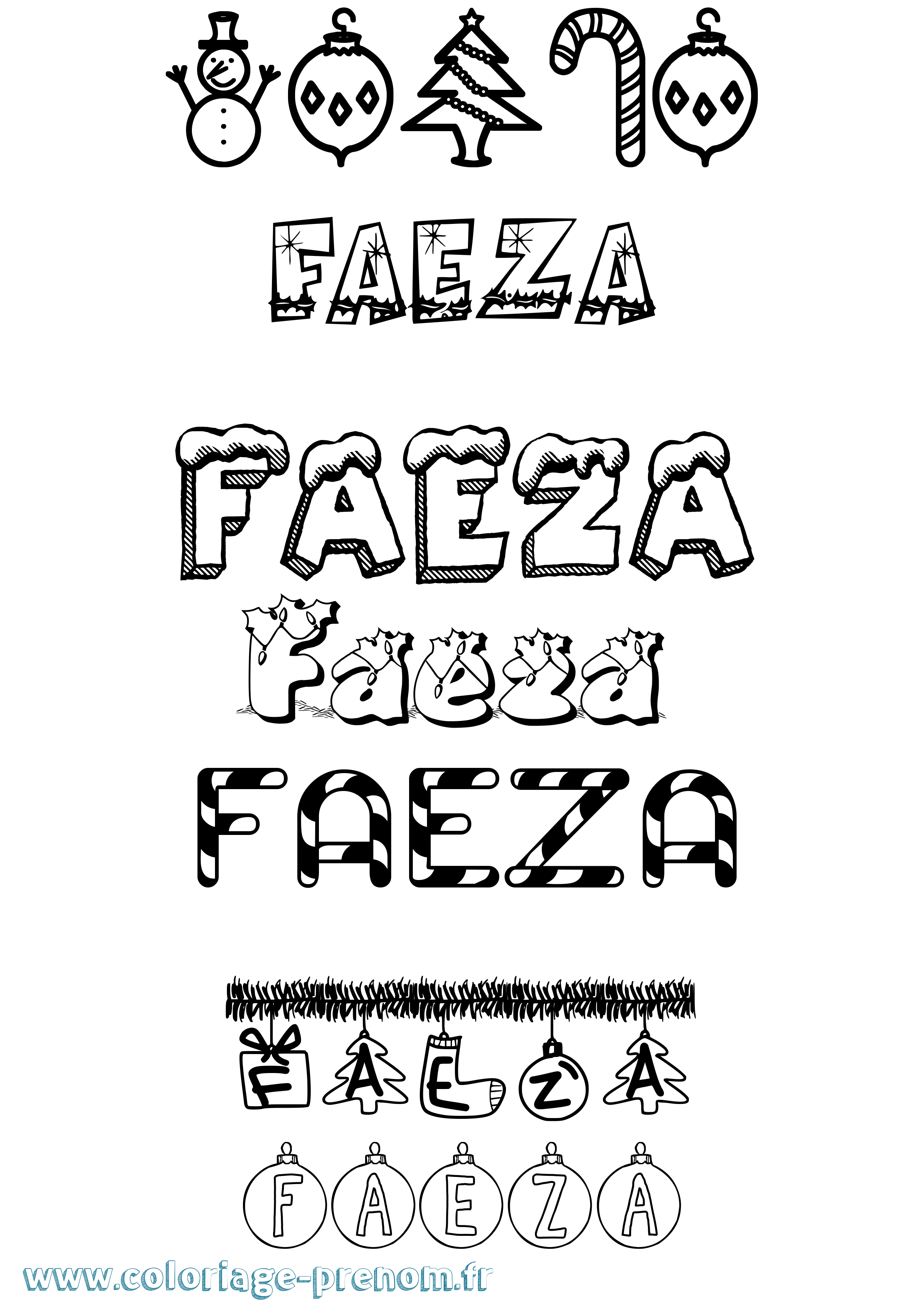 Coloriage Faeza Noël Coloriage prénom Faeza Noël
