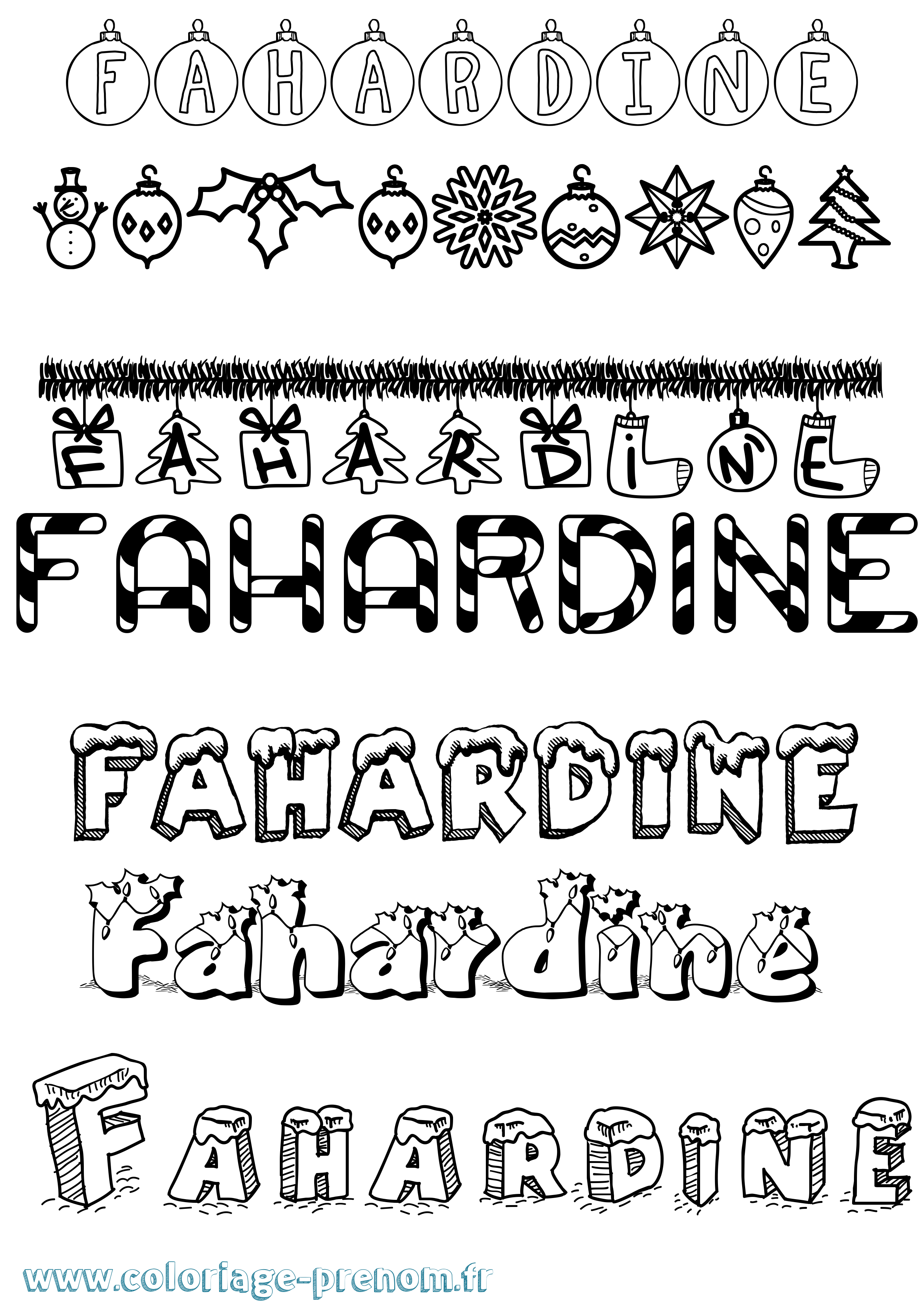 Coloriage Fahardine Noël Coloriage prénom Fahardine Noël