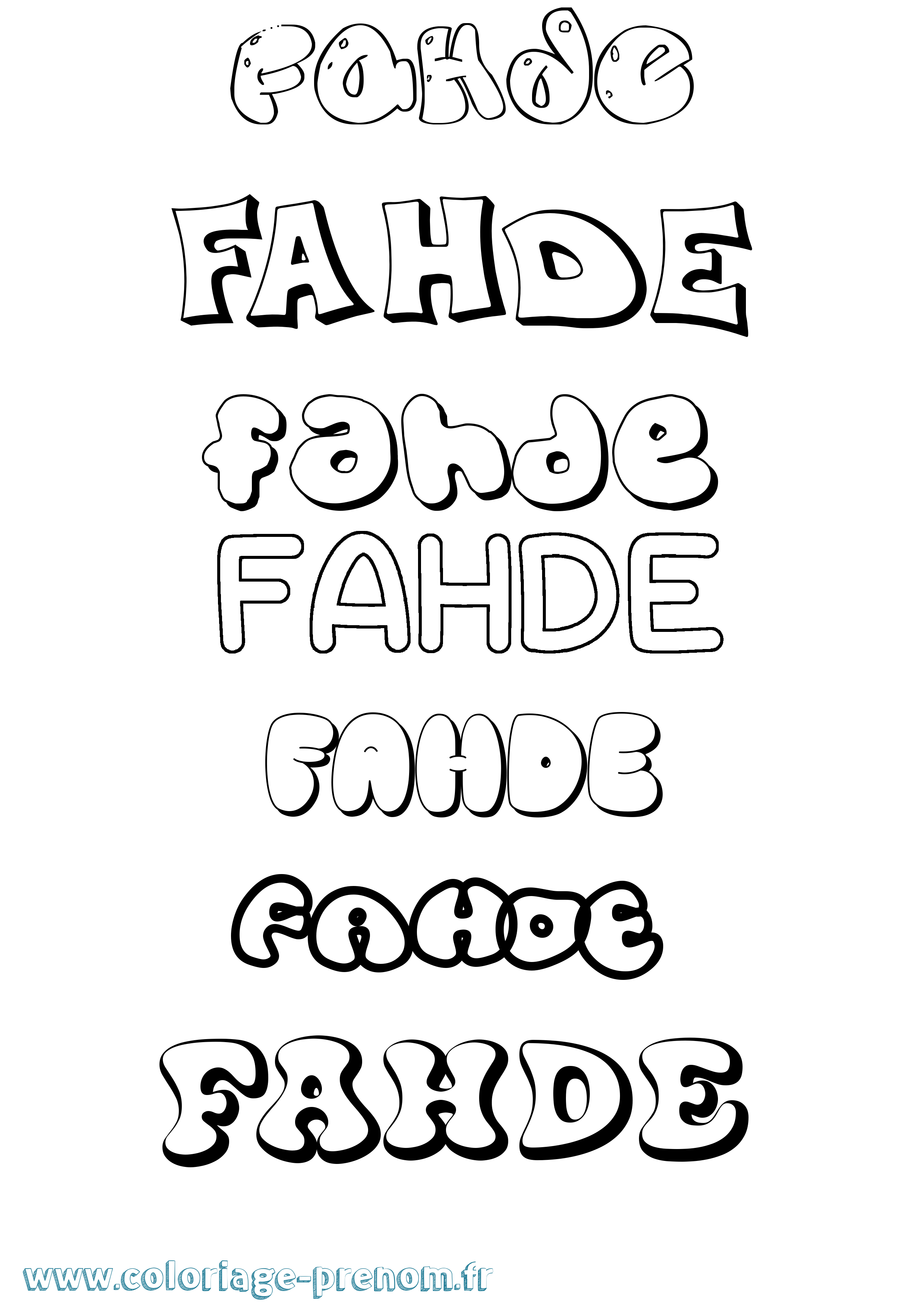 Coloriage prénom Fahde Bubble