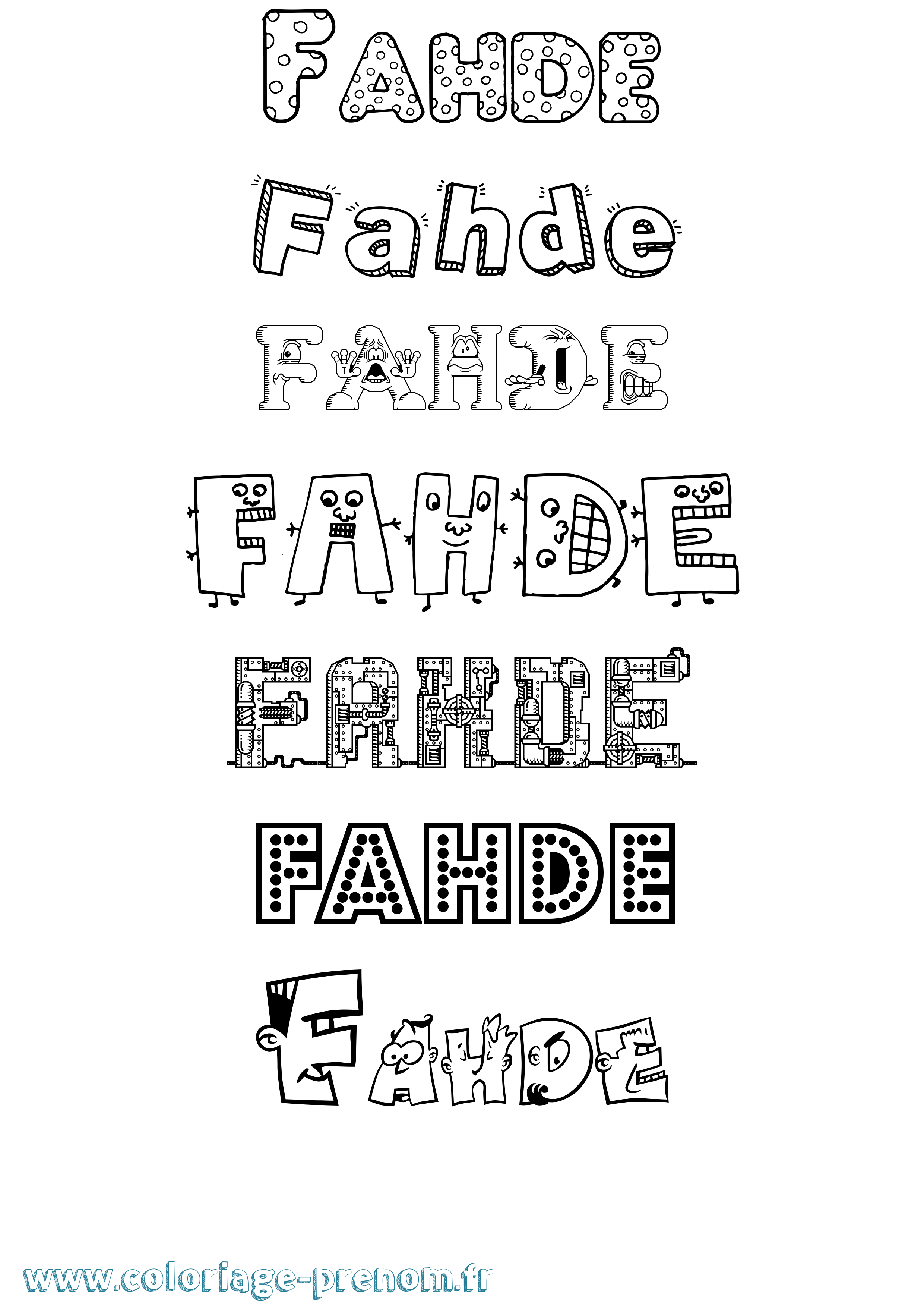 Coloriage prénom Fahde Fun