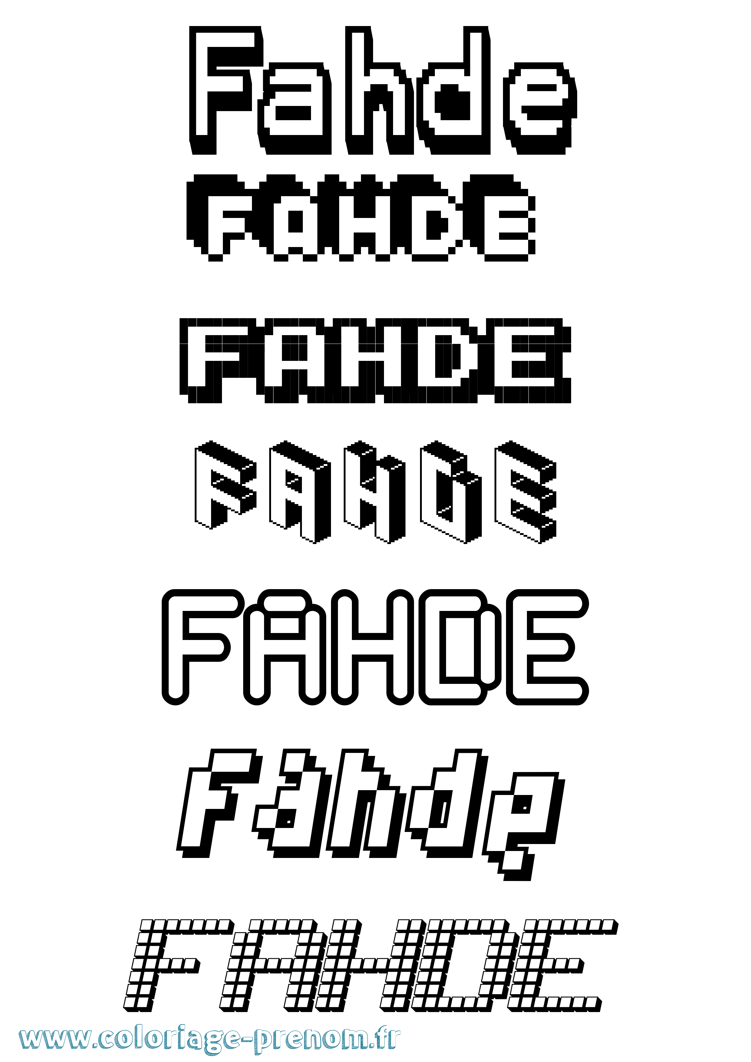 Coloriage prénom Fahde Pixel