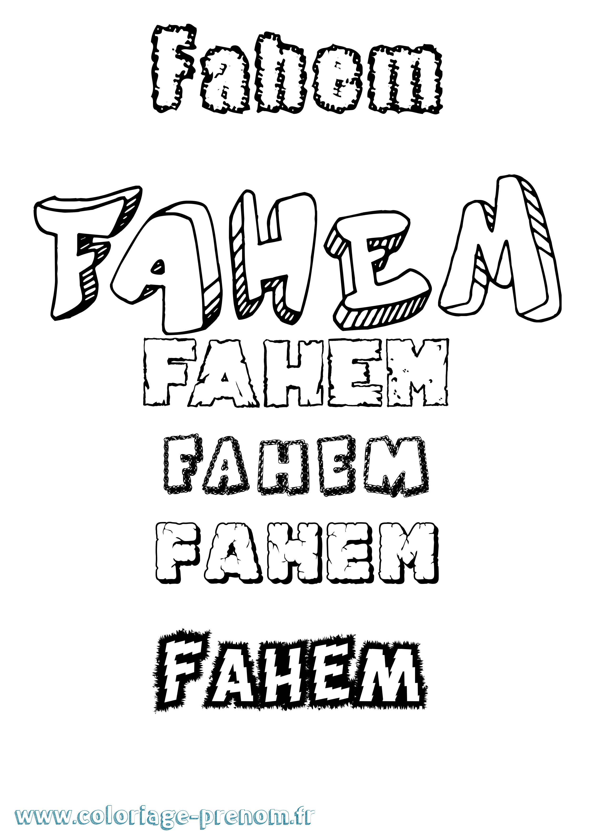 Coloriage prénom Fahem Destructuré