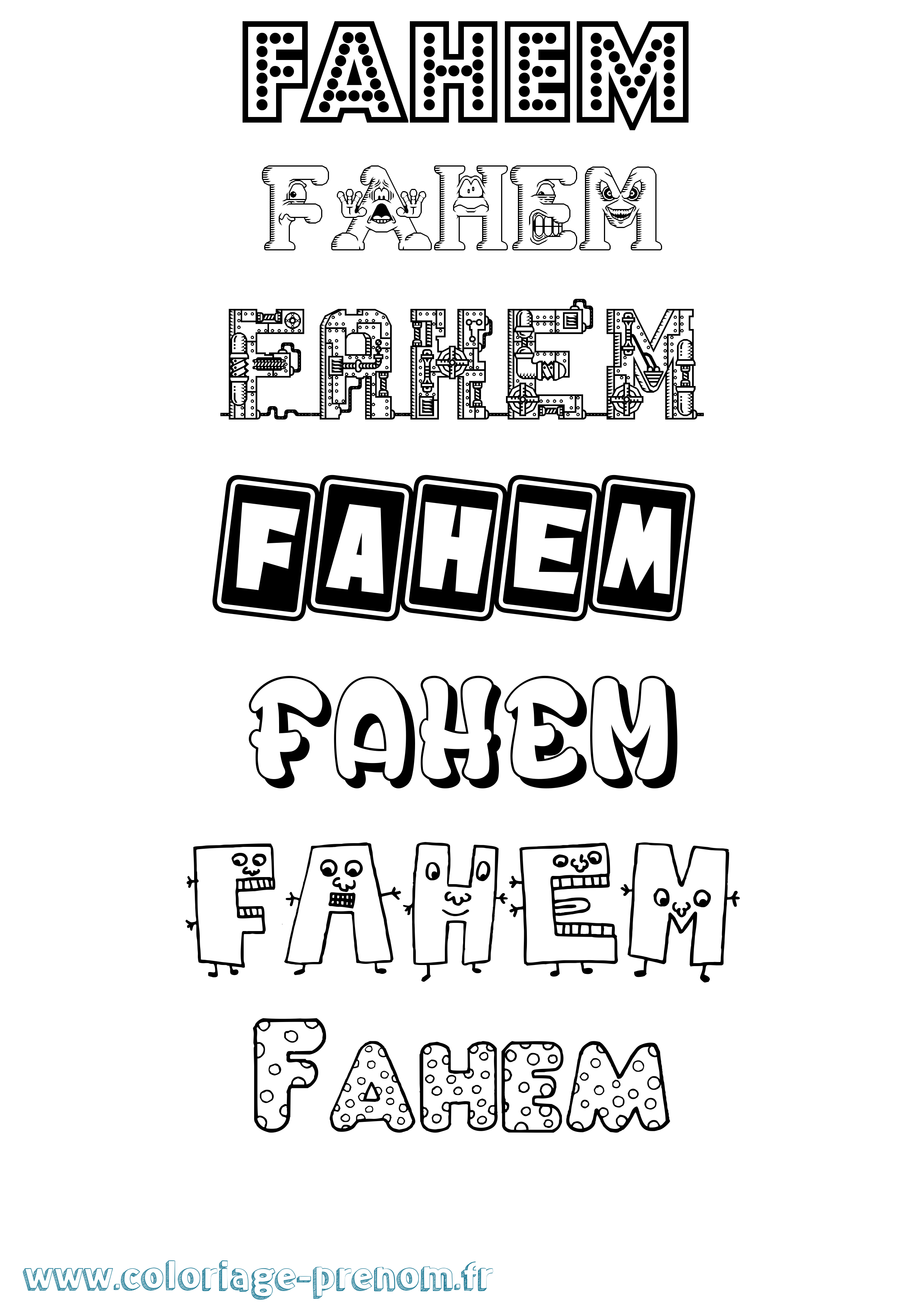 Coloriage prénom Fahem Fun