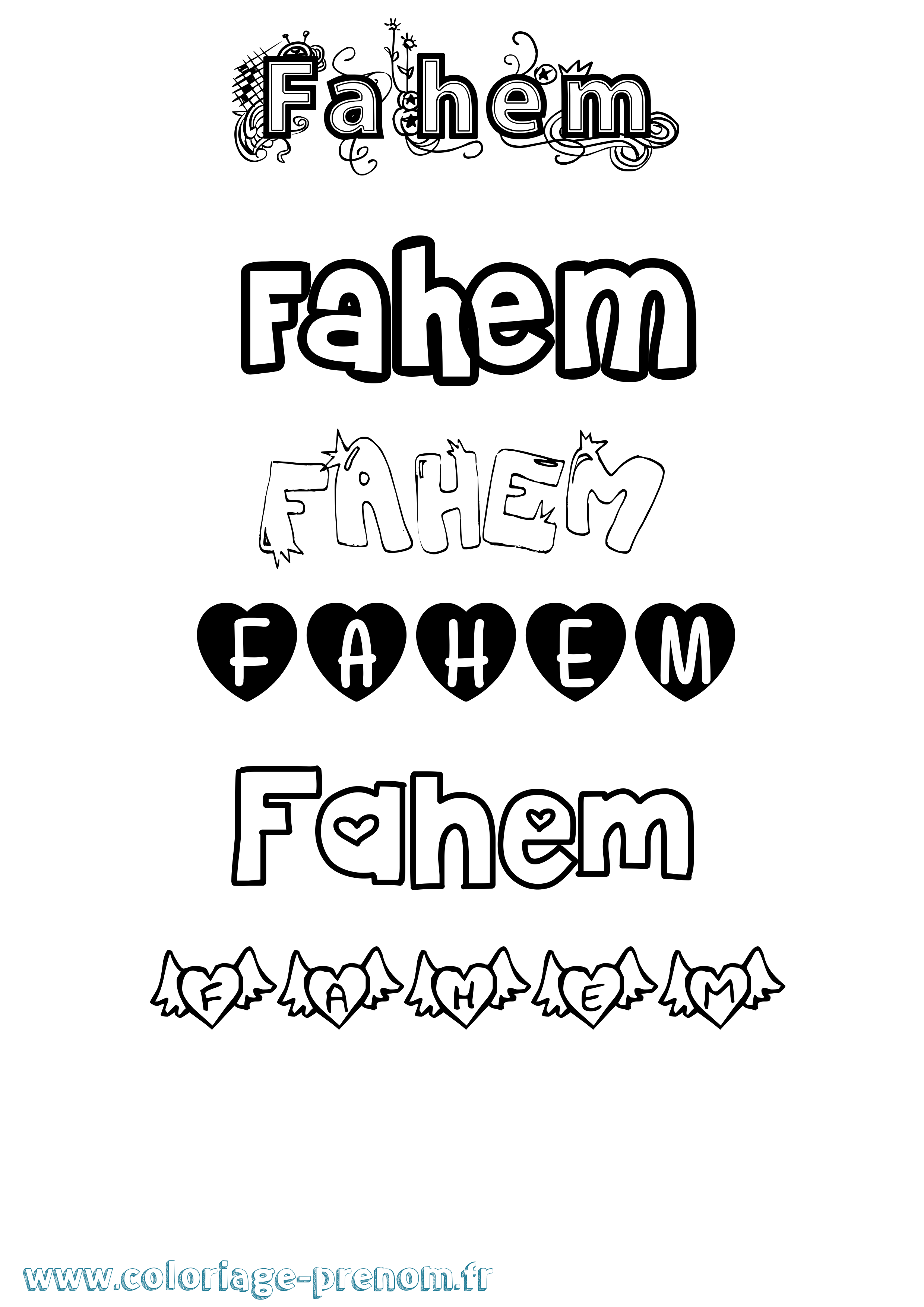 Coloriage prénom Fahem Girly