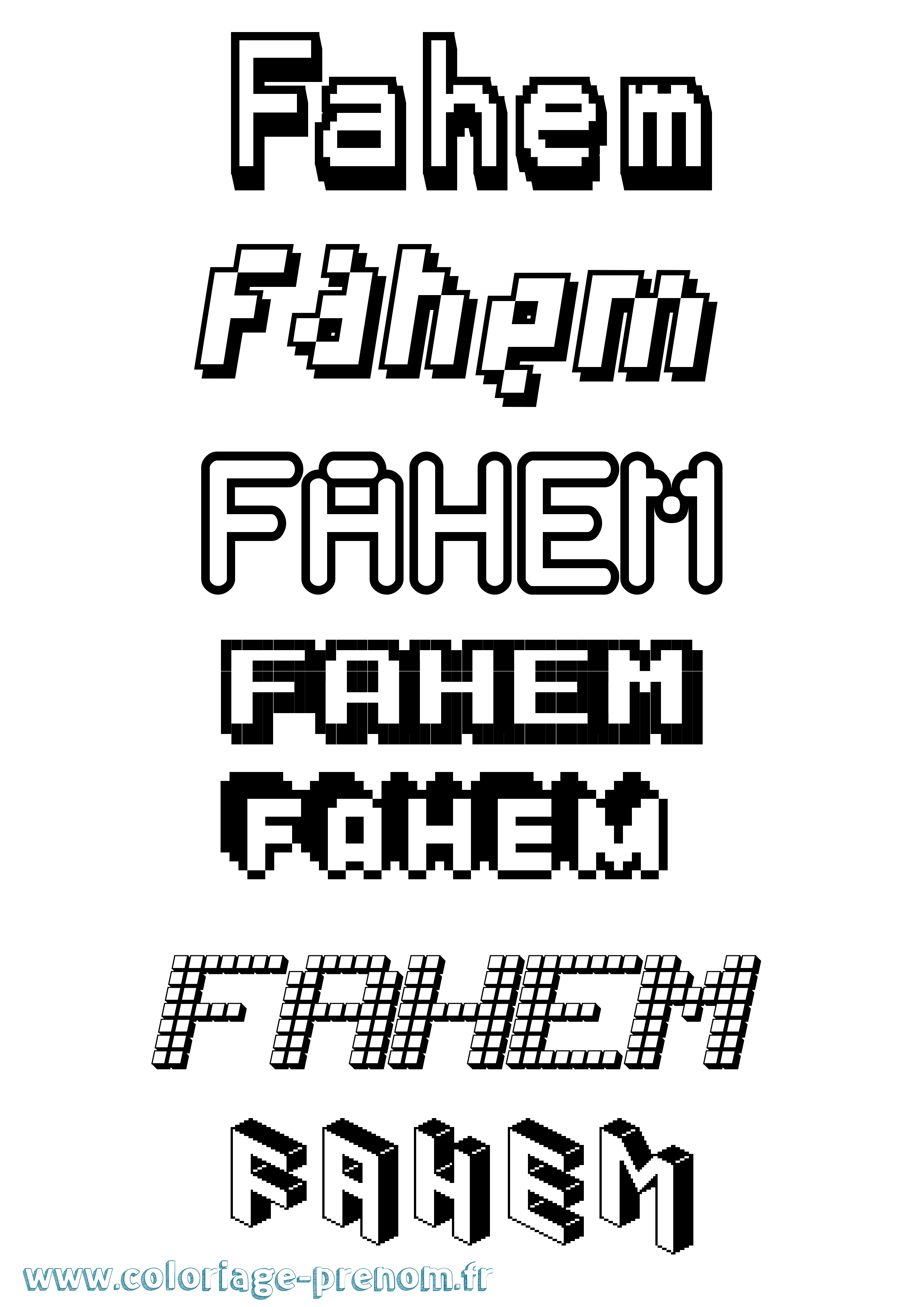 Coloriage prénom Fahem Pixel