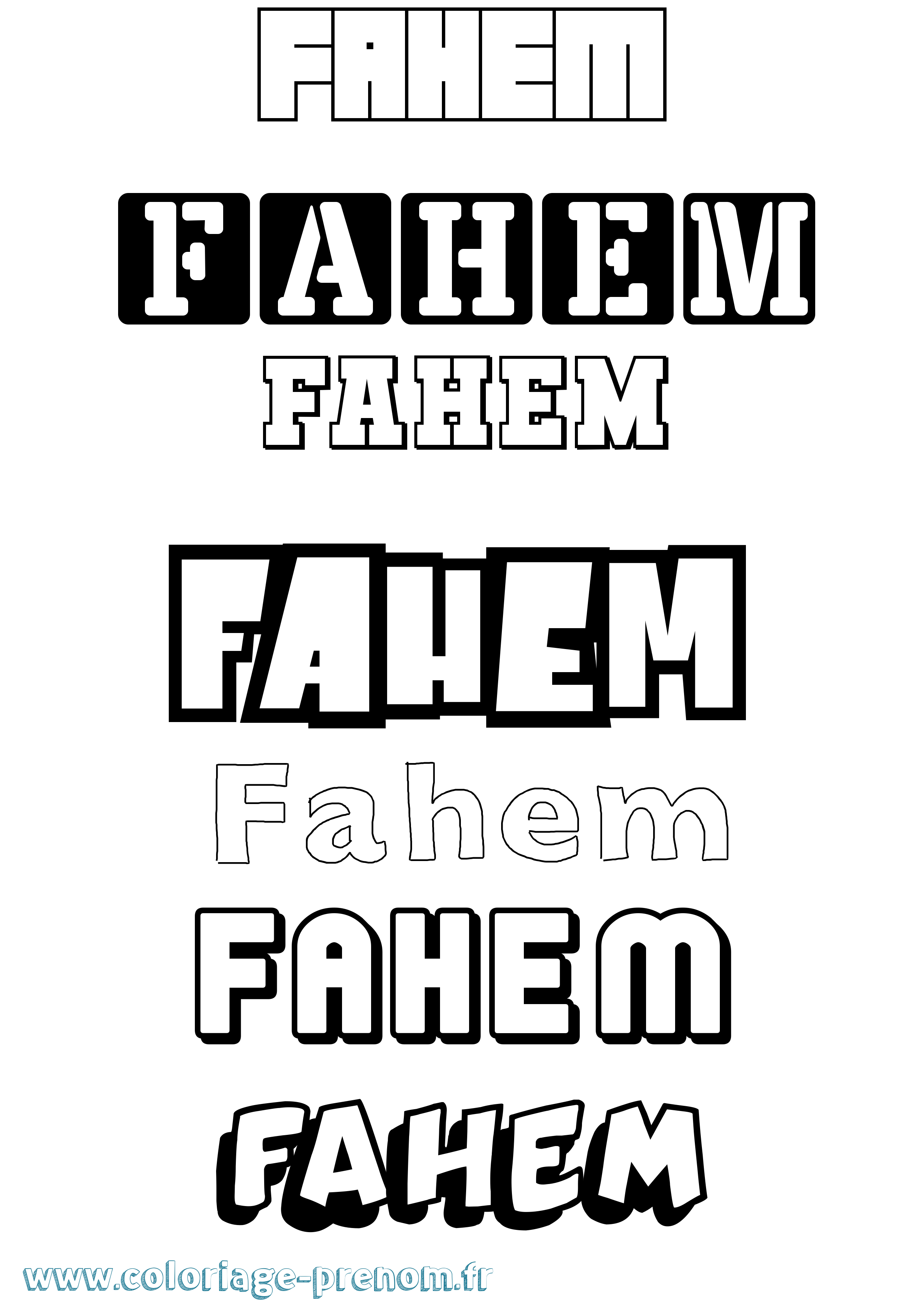 Coloriage prénom Fahem Simple