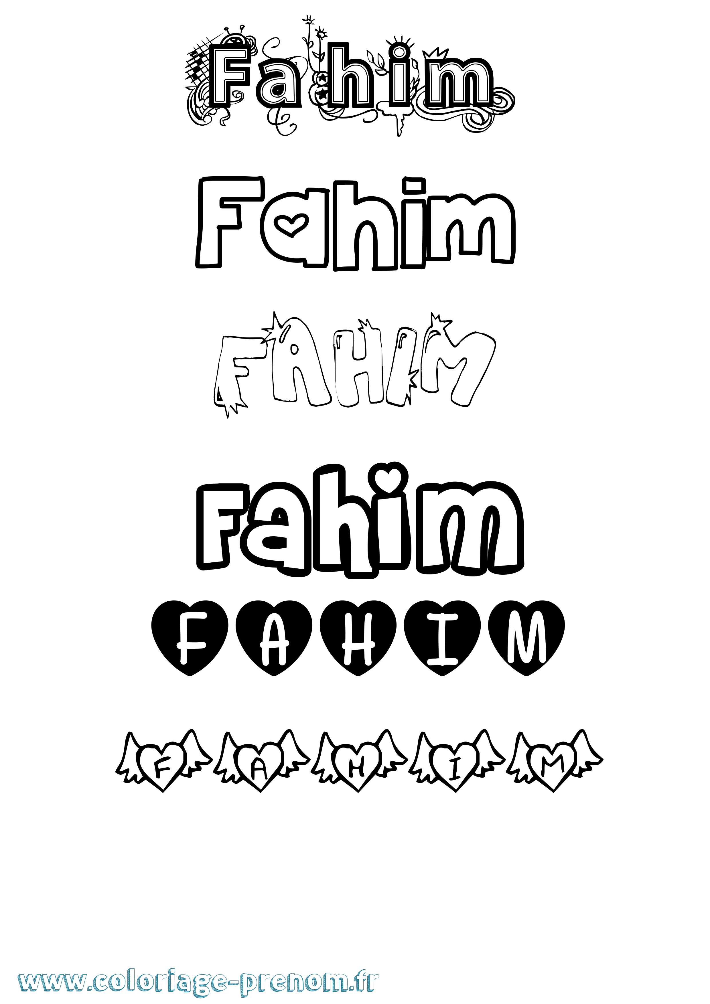 Coloriage prénom Fahim Girly