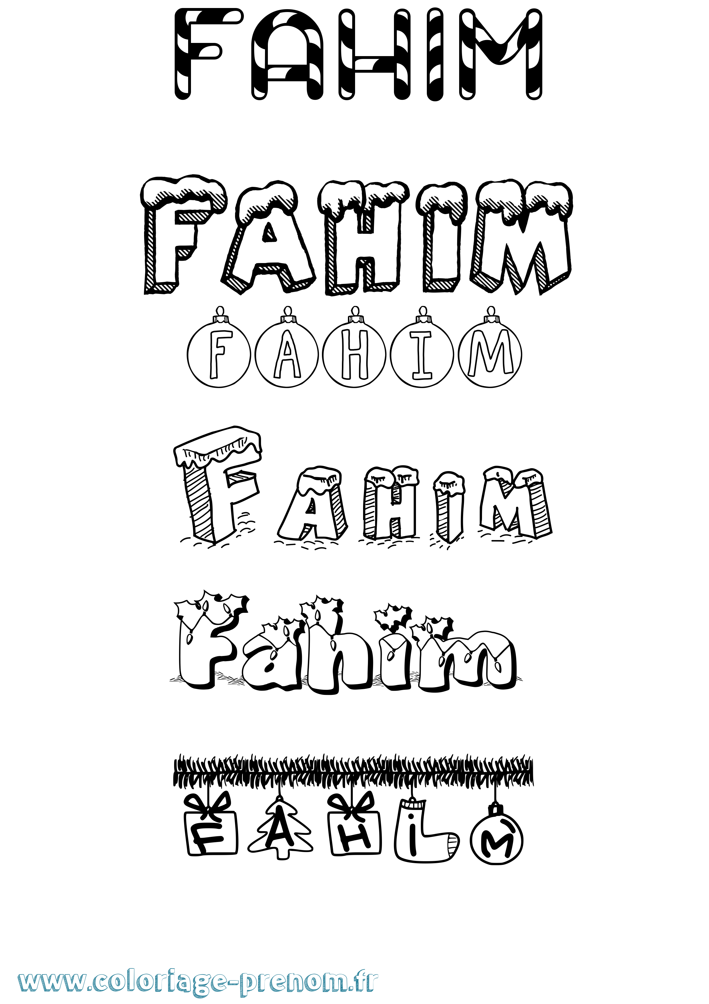 Coloriage prénom Fahim Noël