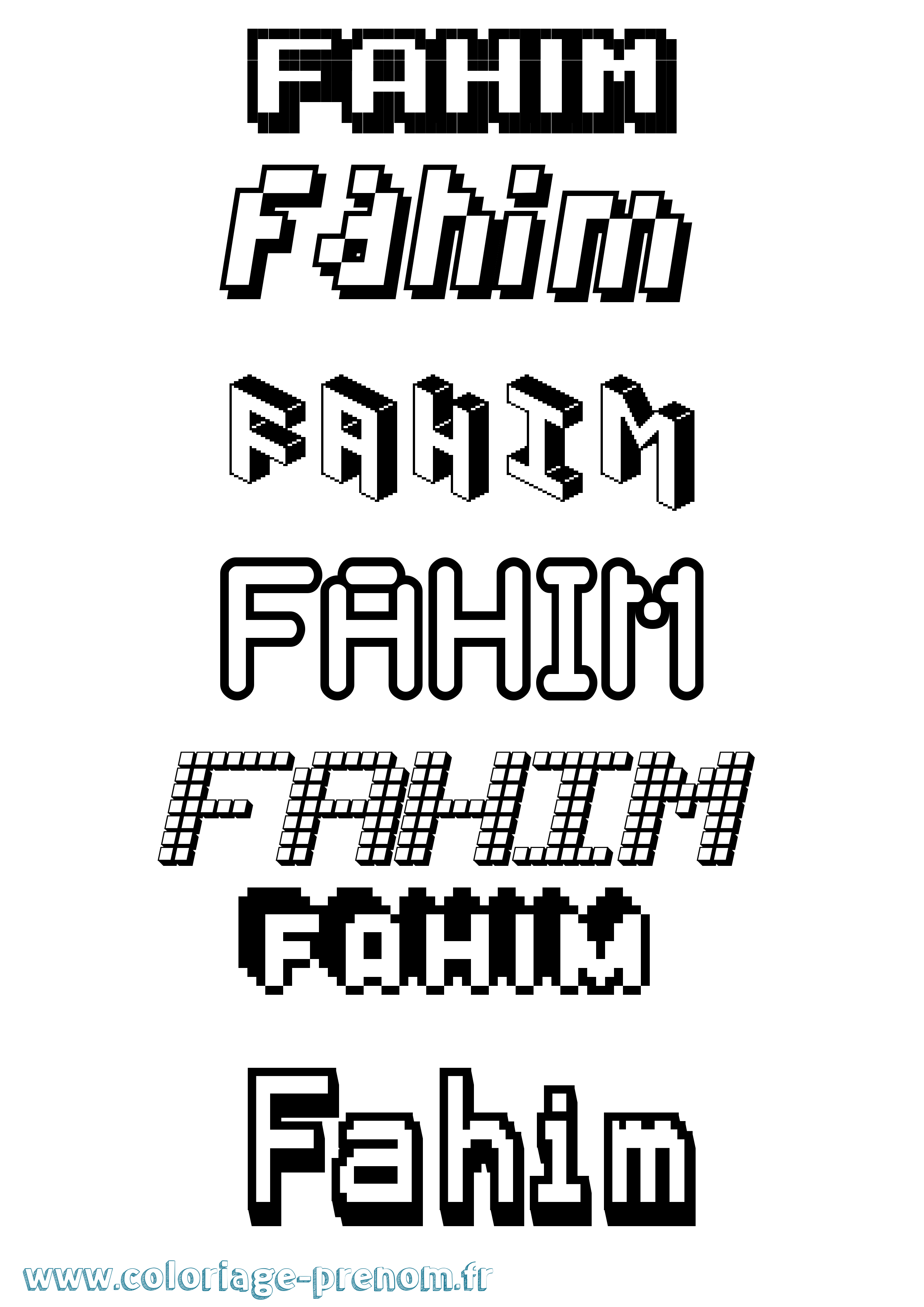 Coloriage prénom Fahim Pixel