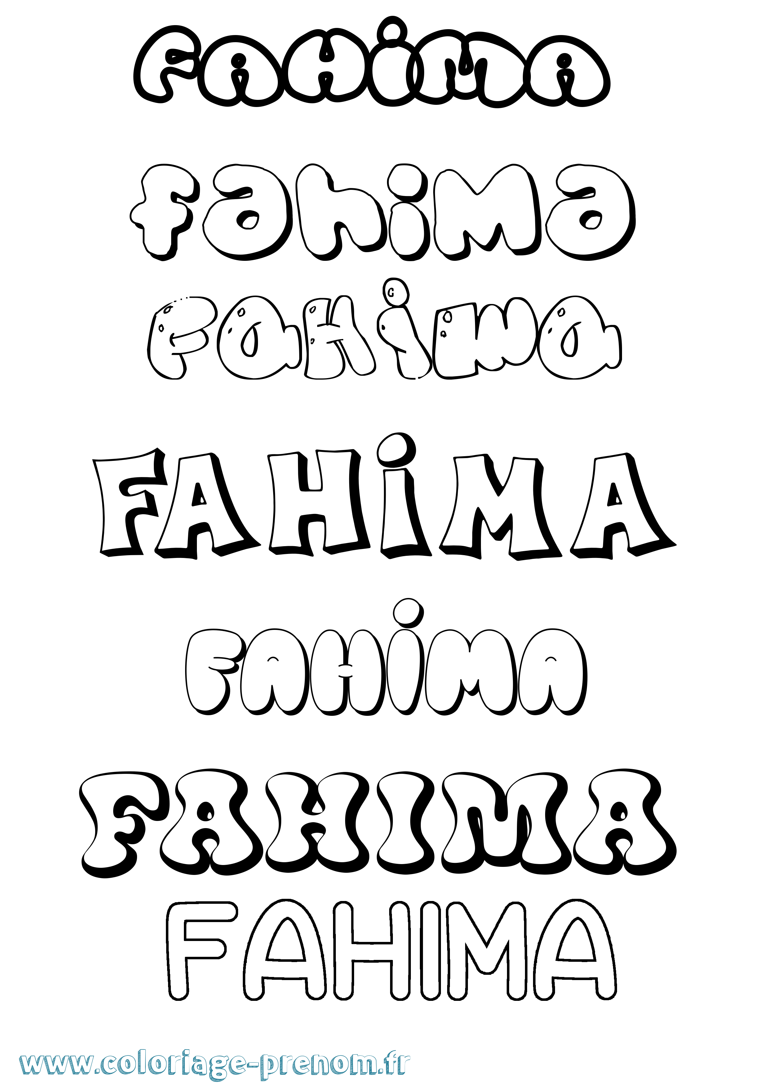 Coloriage prénom Fahima Bubble