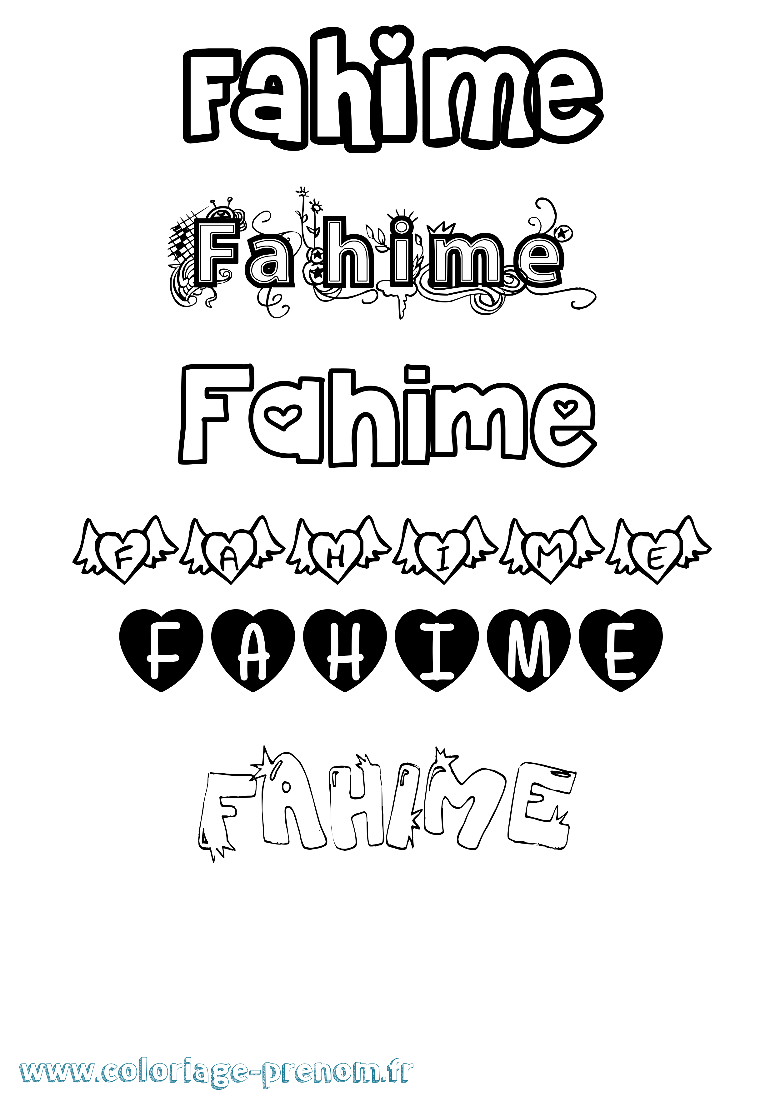 Coloriage prénom Fahime Girly