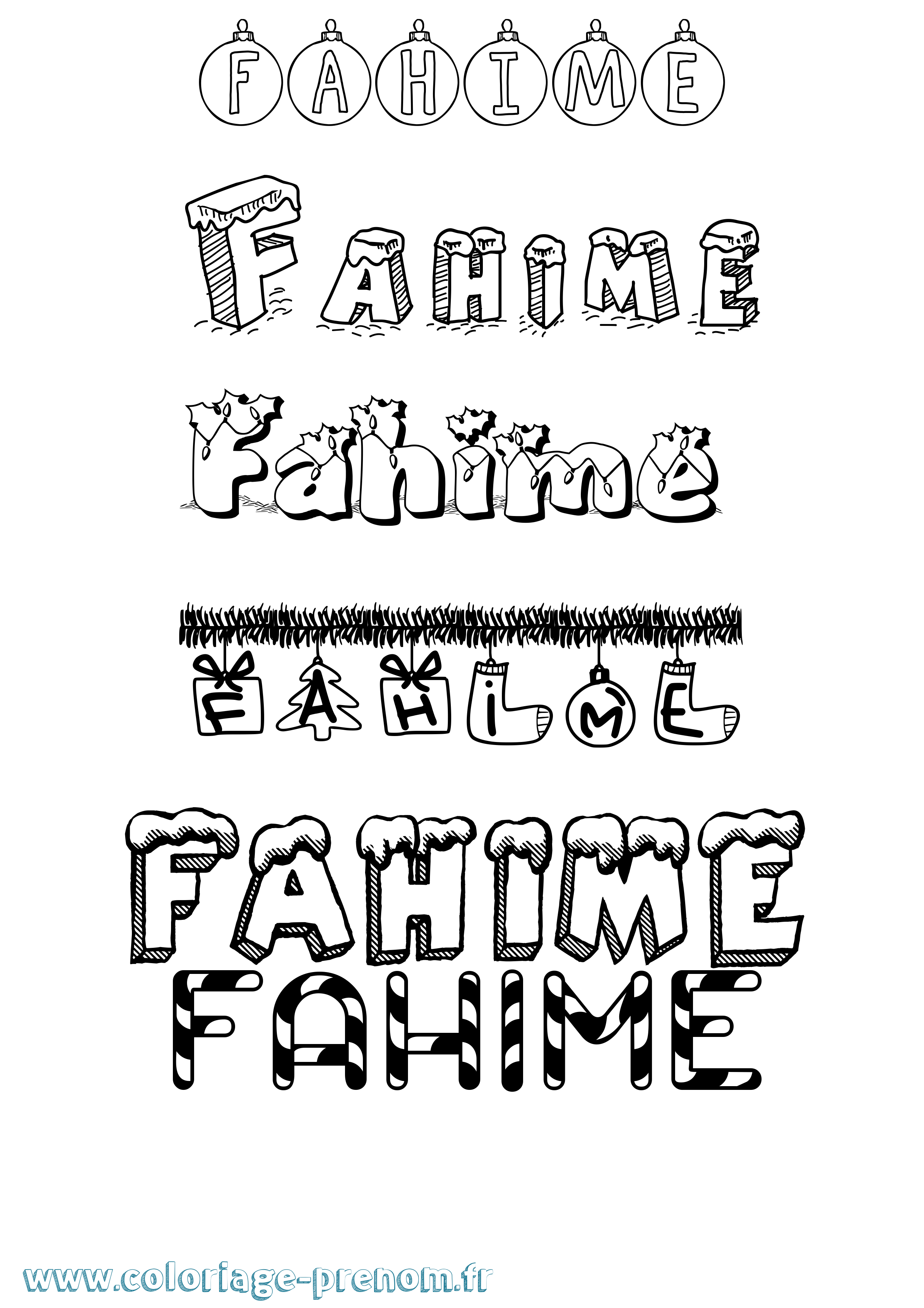 Coloriage prénom Fahime Noël