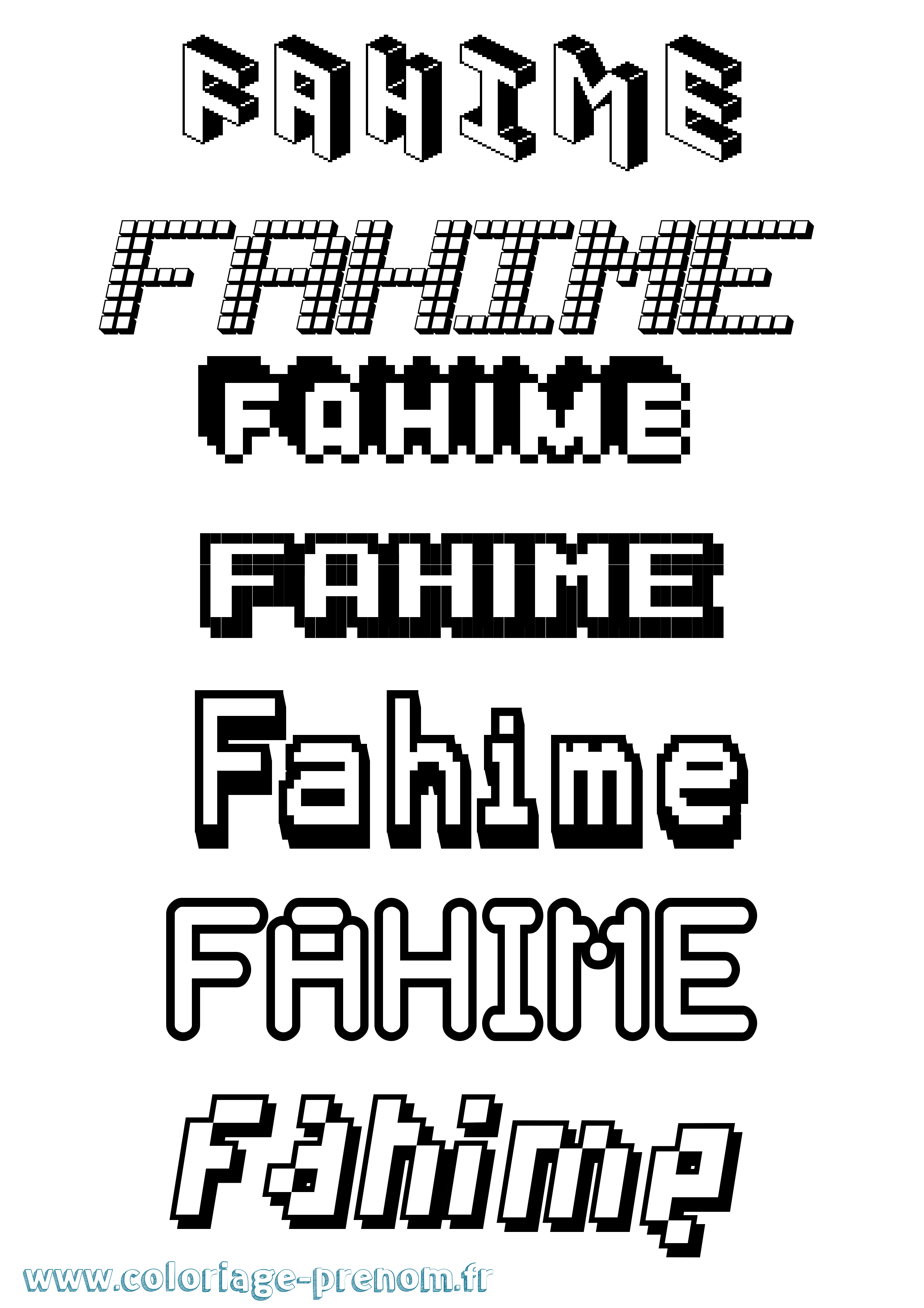 Coloriage prénom Fahime Pixel
