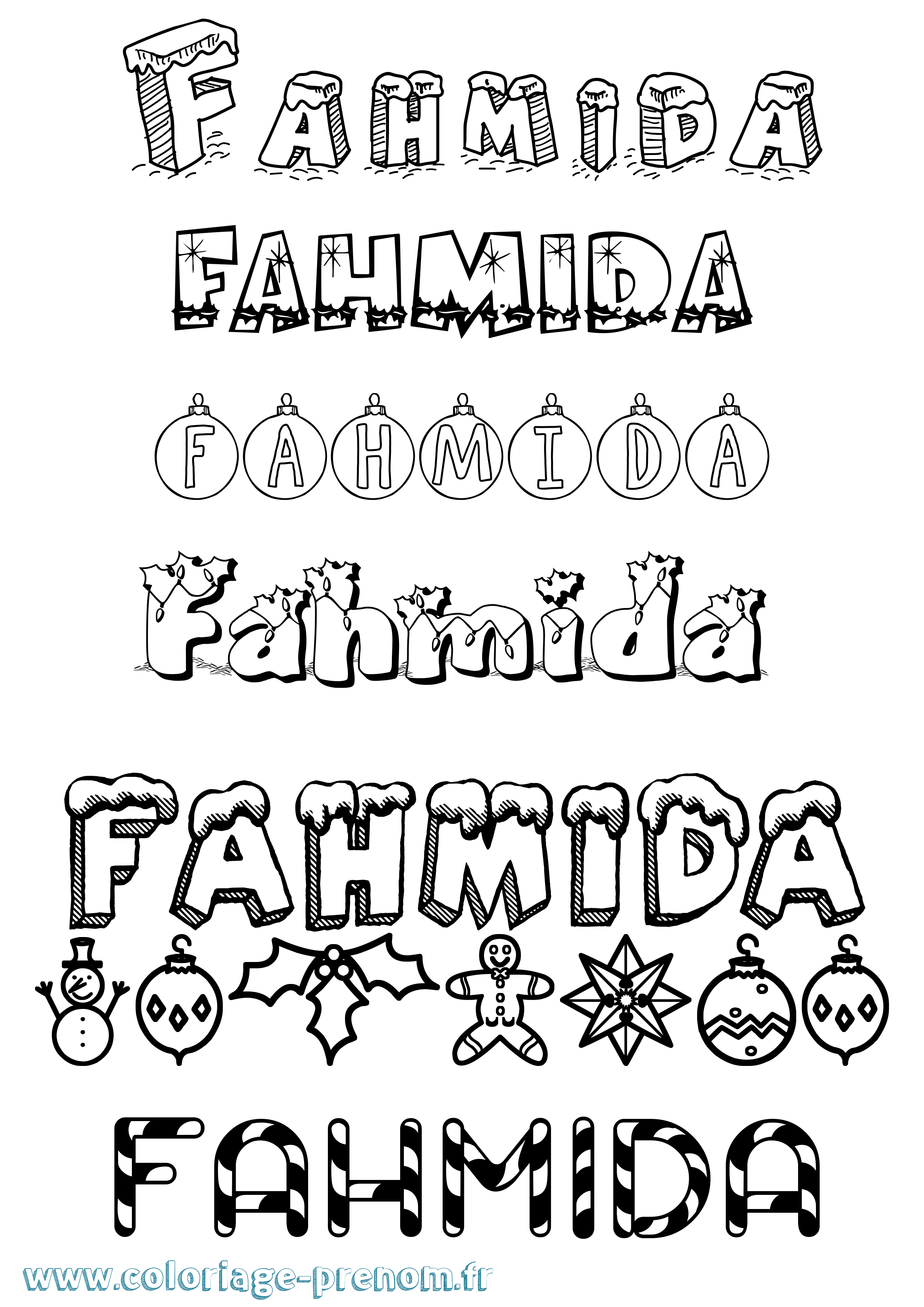 Coloriage Fahmida Noël Coloriage prénom Fahmida Noël