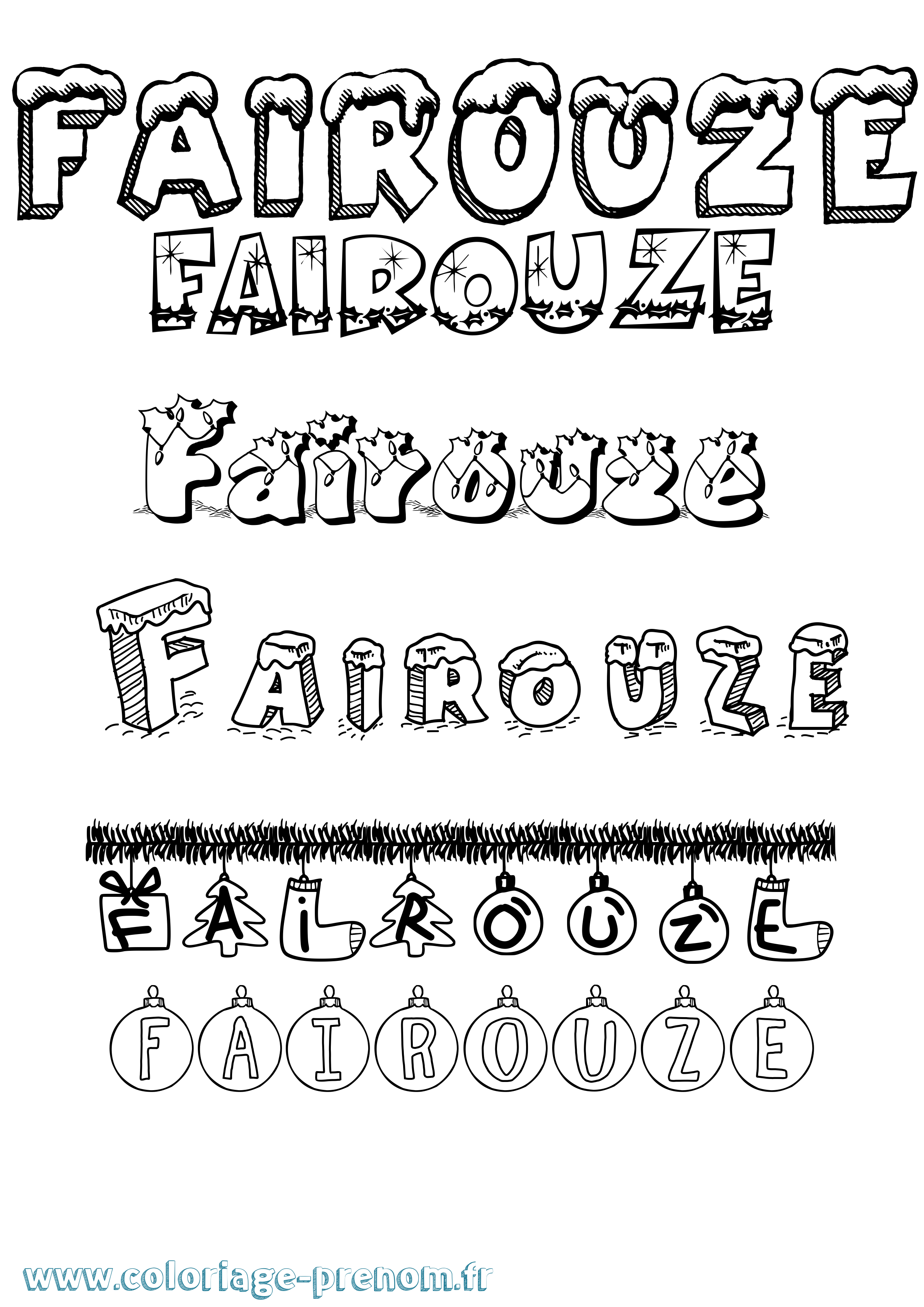 Coloriage Fairouze Noël Coloriage prénom Fairouze Noël
