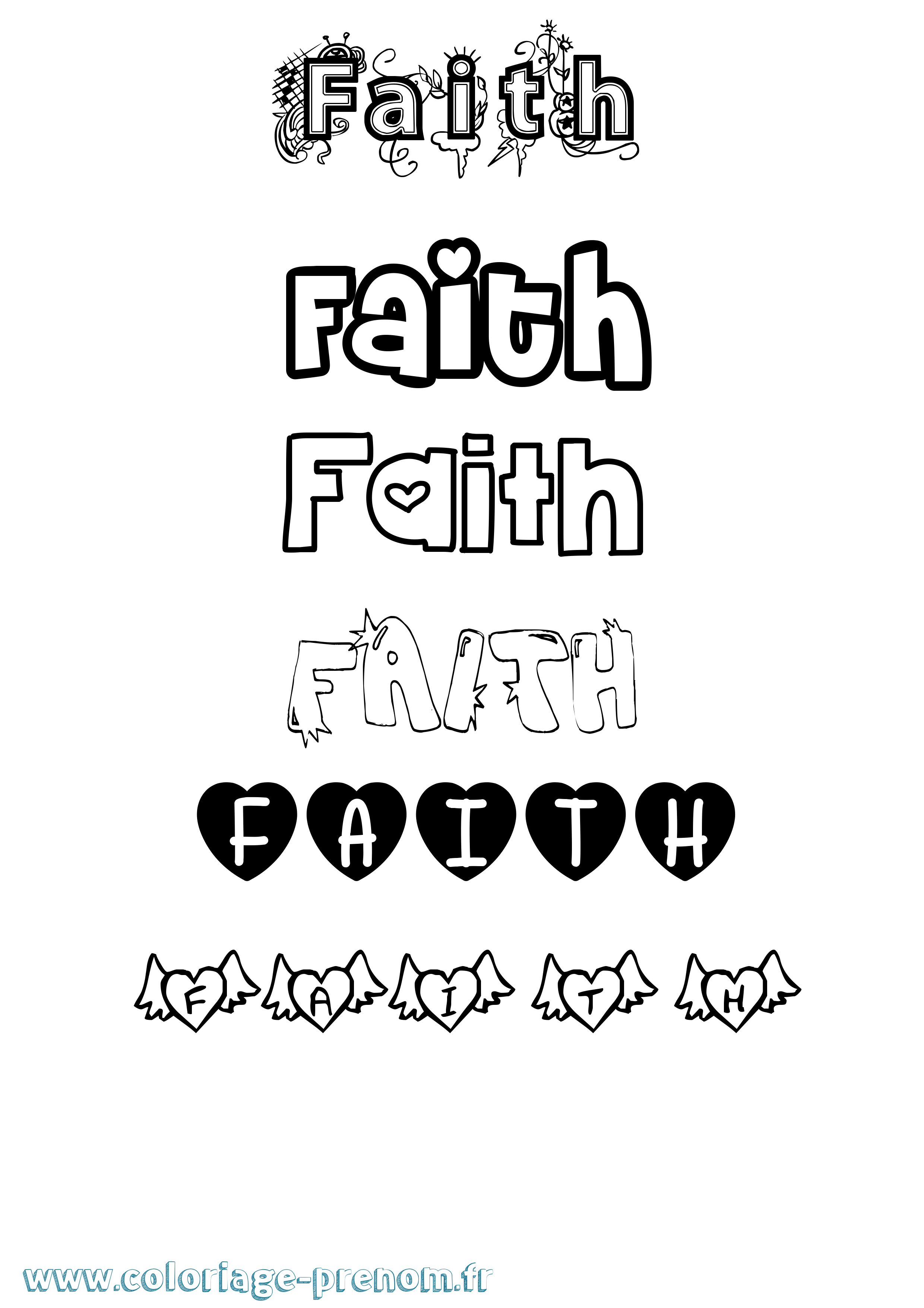 Coloriage prénom Faith Girly