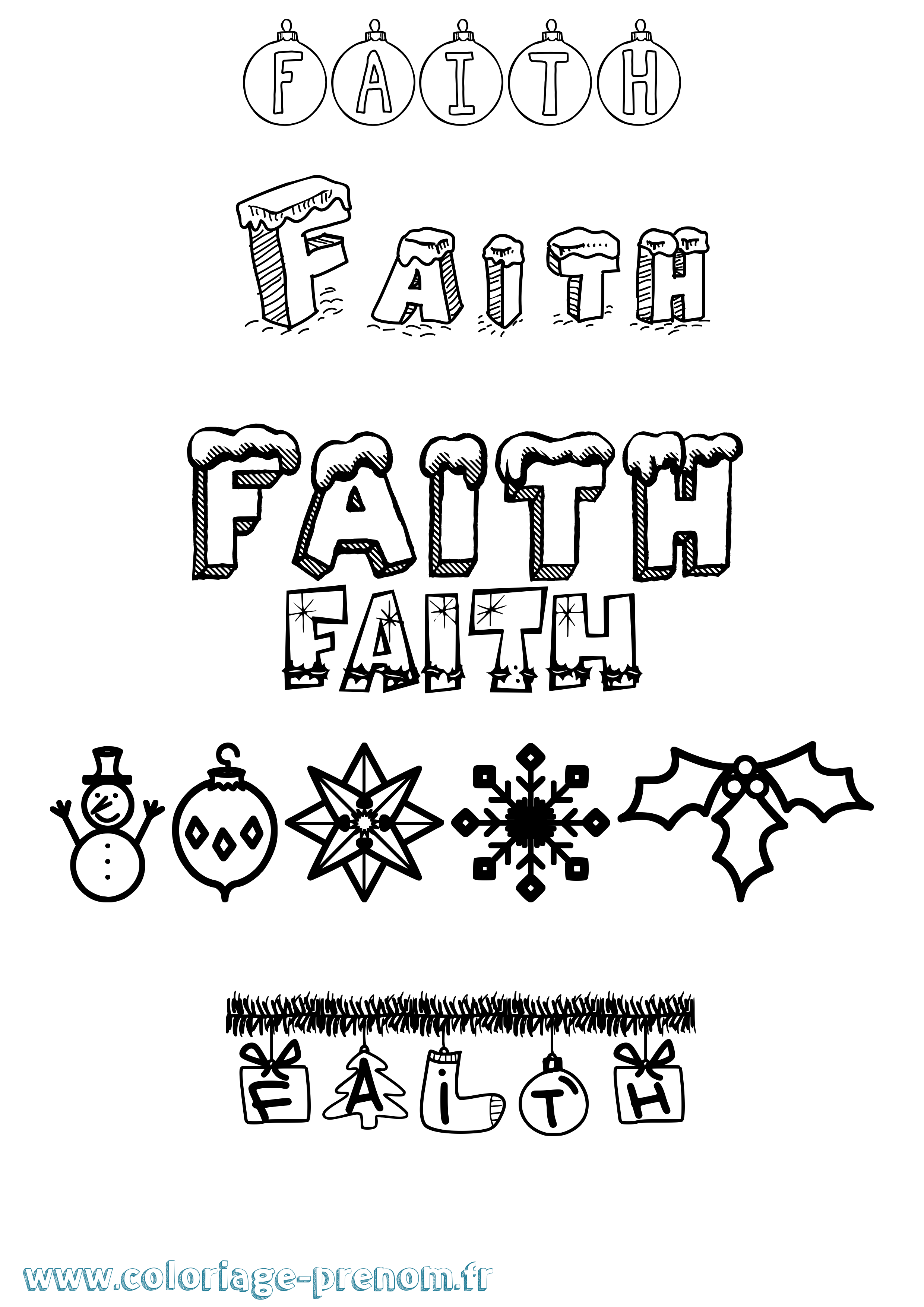 Coloriage prénom Faith Noël