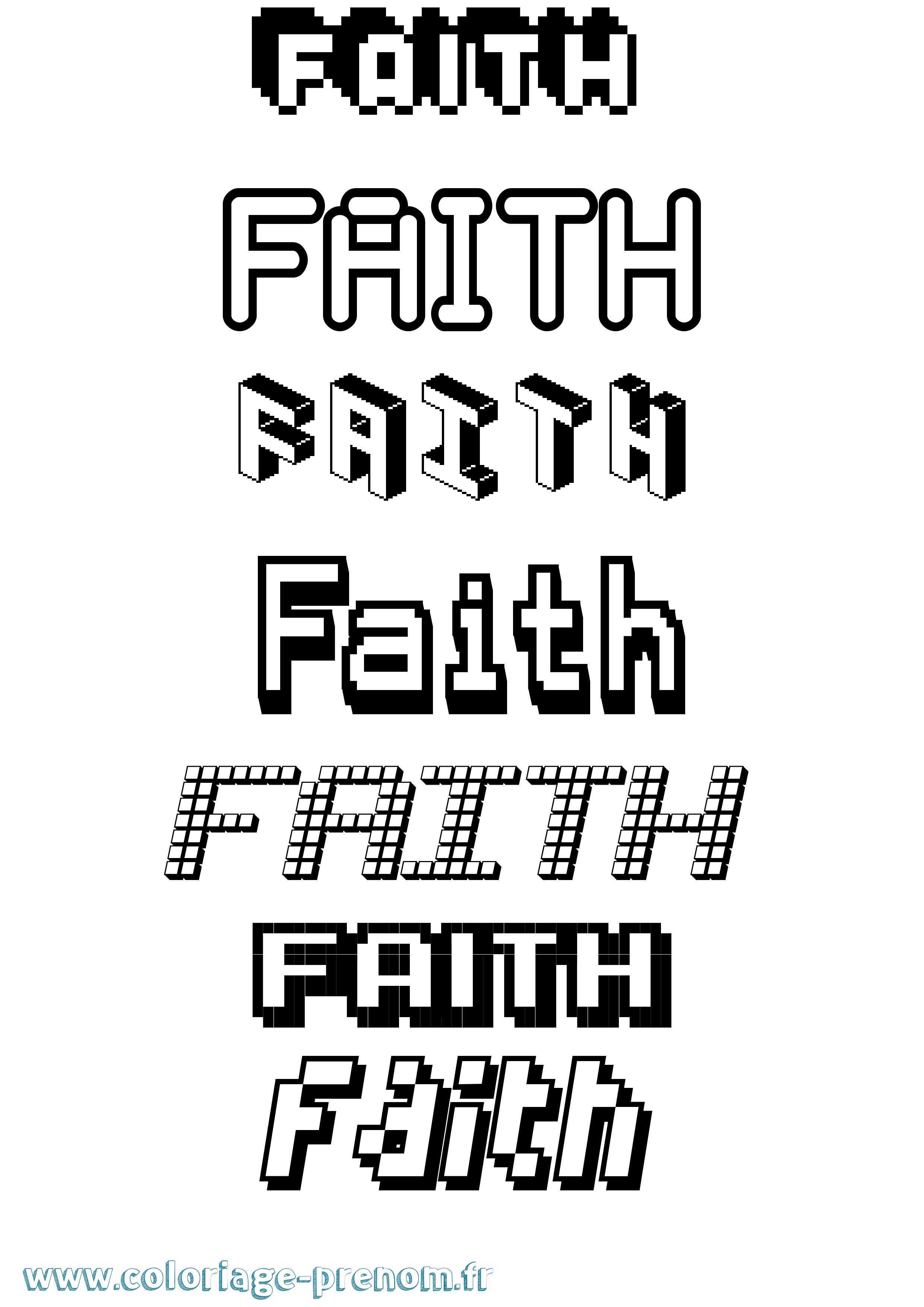 Coloriage prénom Faith Pixel