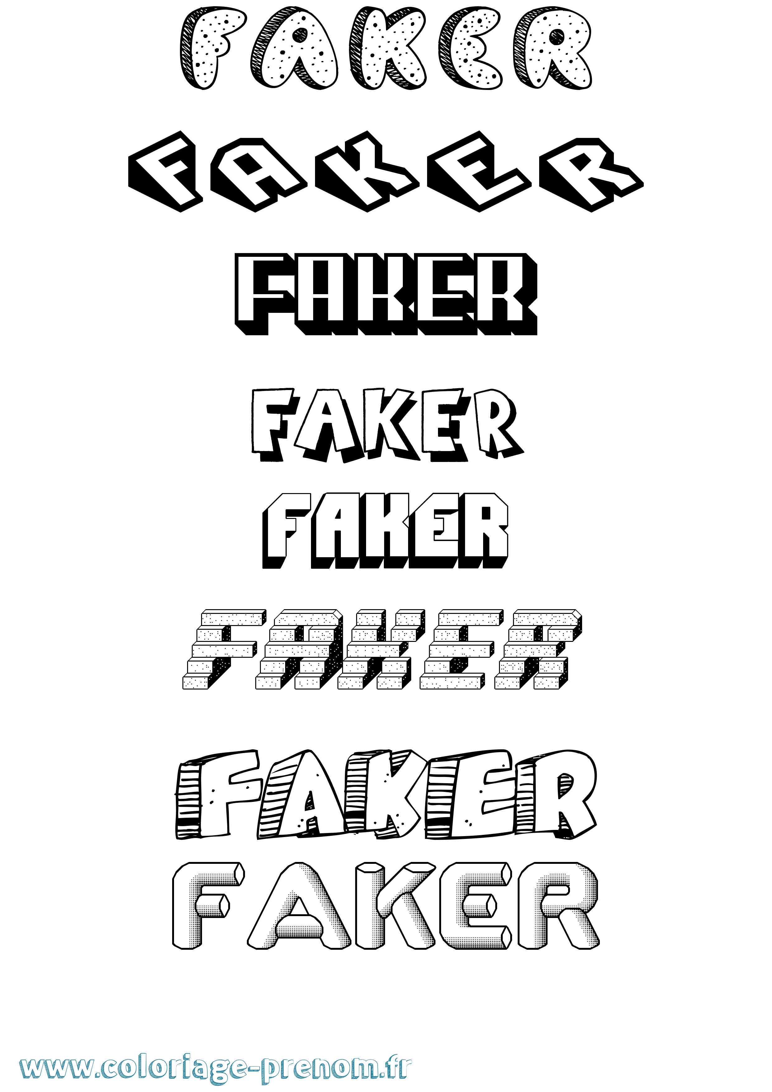 Coloriage prénom Faker Effet 3D