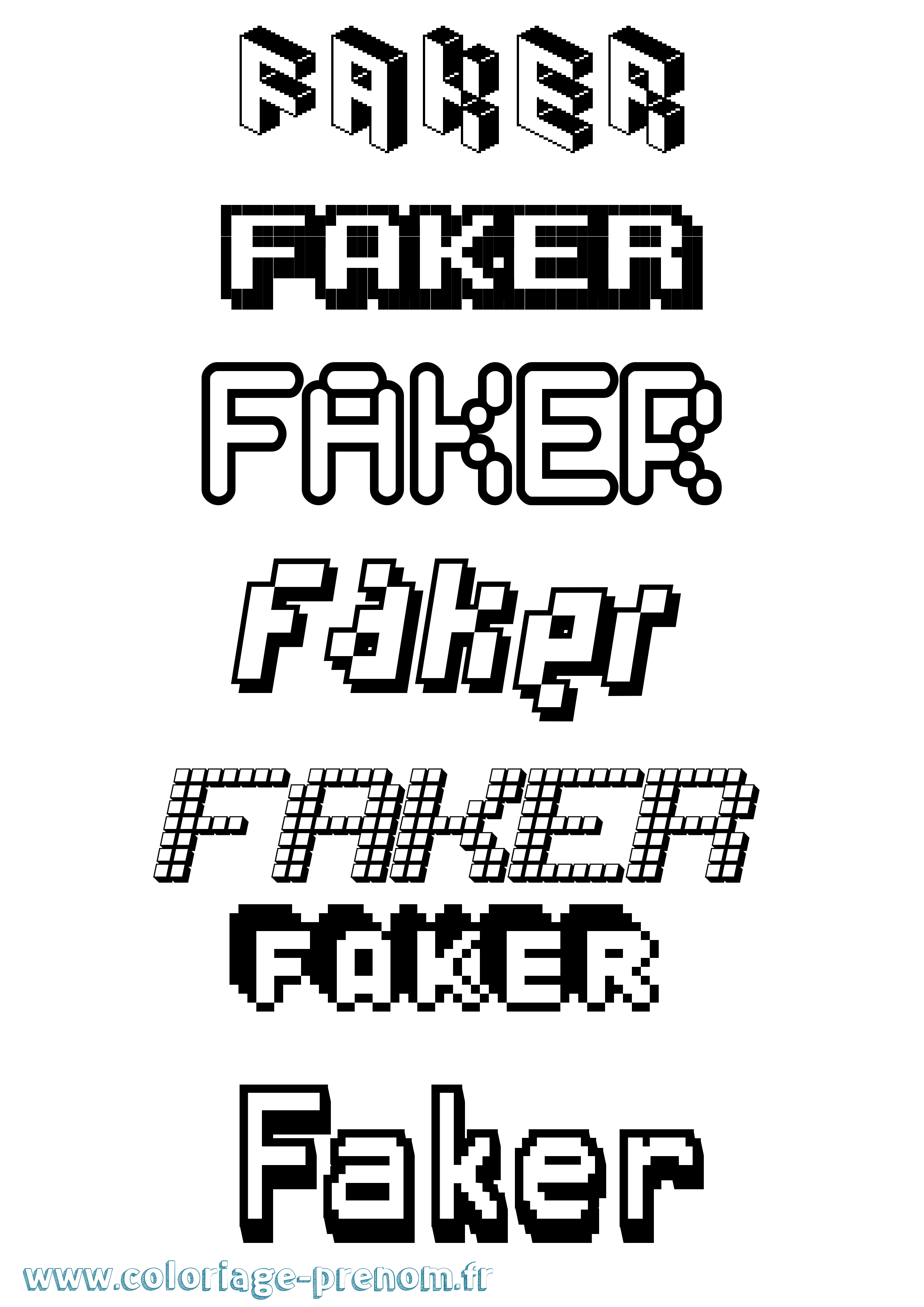 Coloriage prénom Faker Pixel