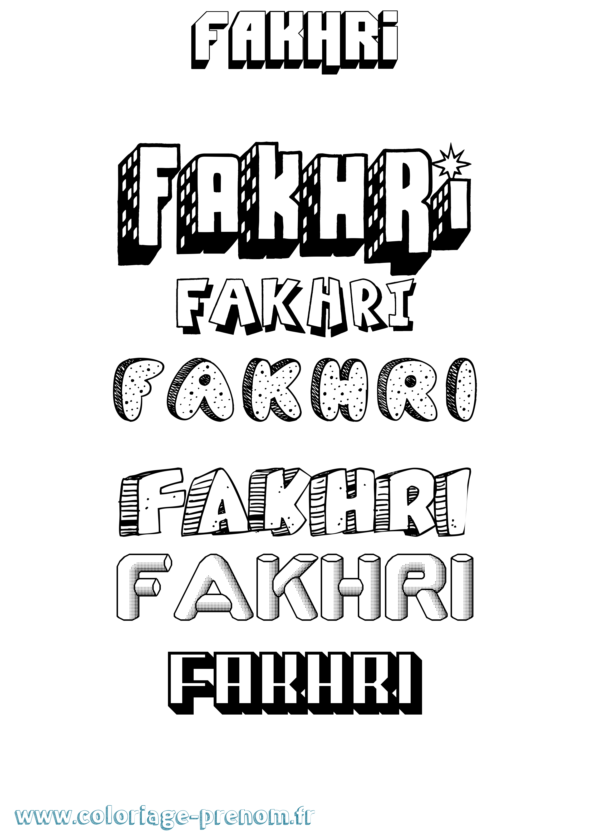 Coloriage Fakhri Effet 3D Coloriage prénom Fakhri Effet 3D