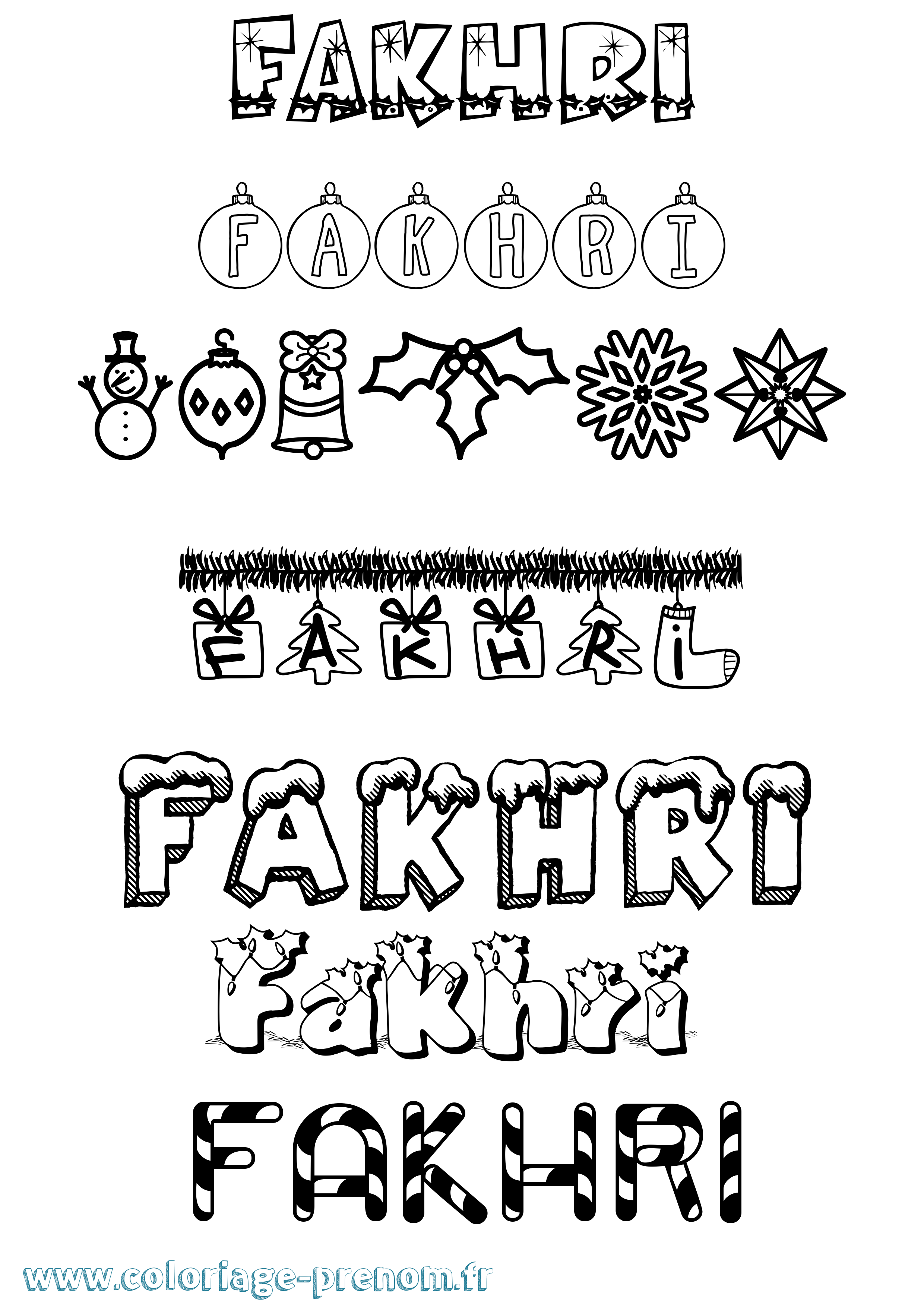 Coloriage Fakhri Noël Coloriage prénom Fakhri Noël