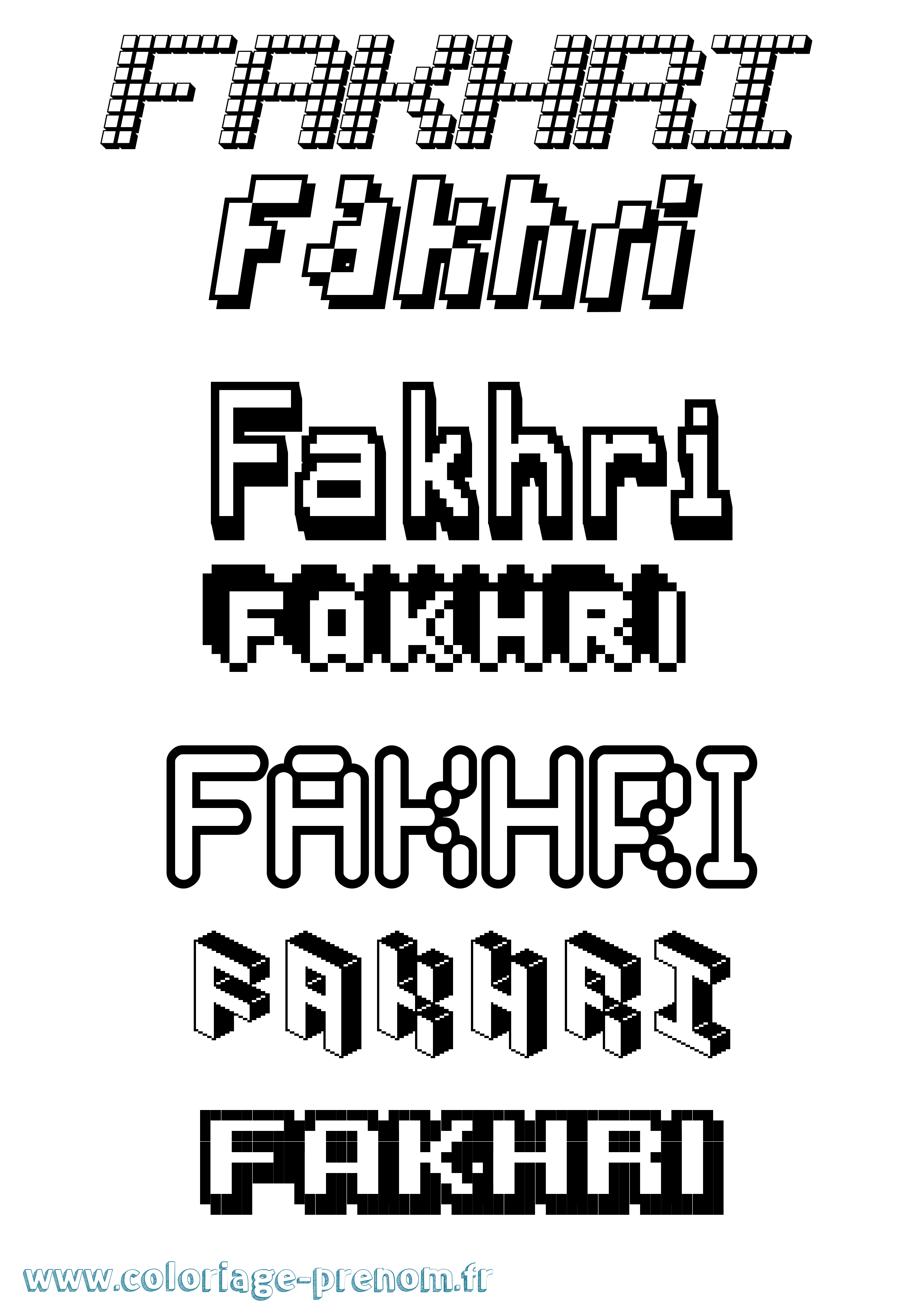 Coloriage prénom Fakhri Pixel