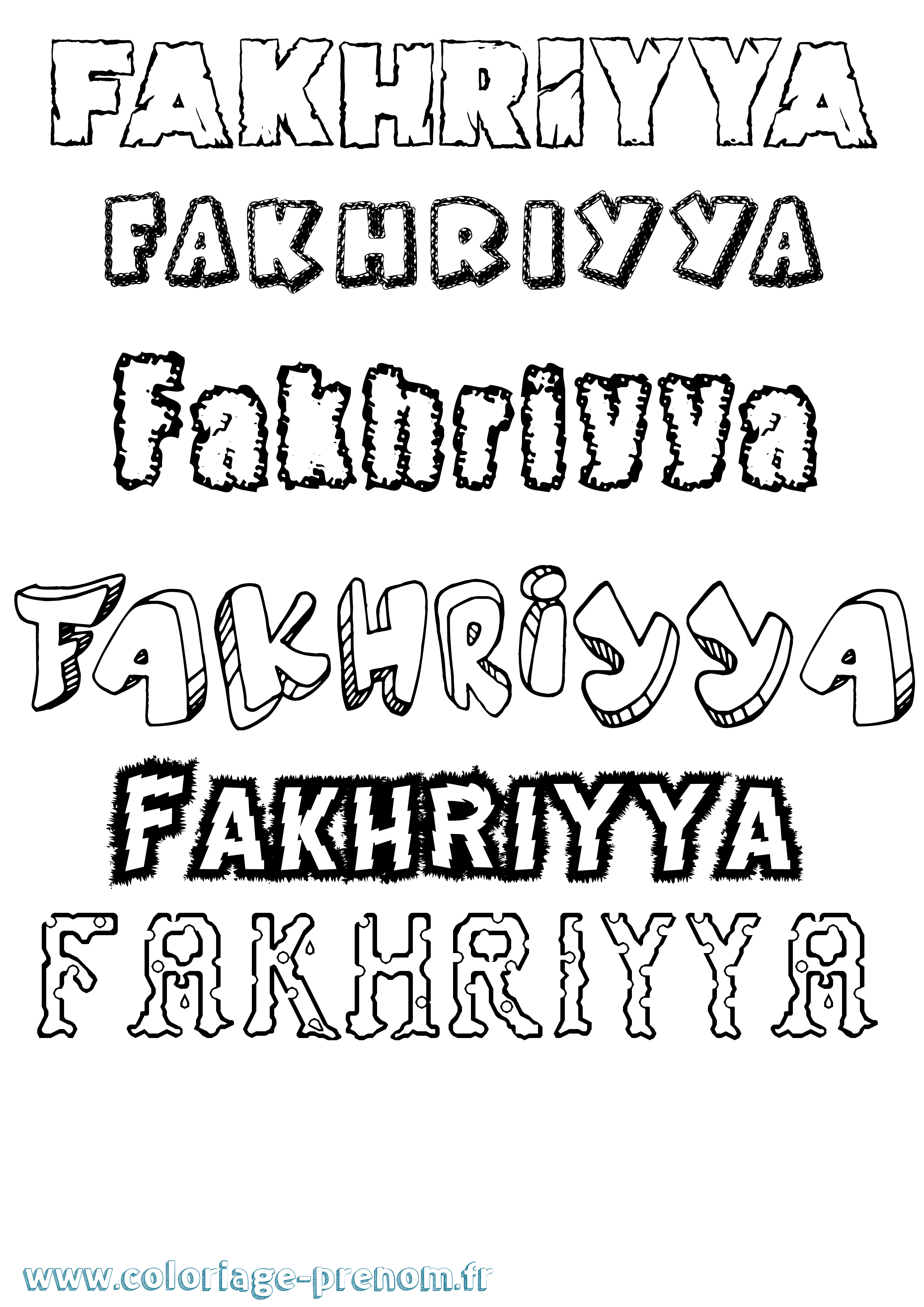 Coloriage prénom Fakhriyya Destructuré