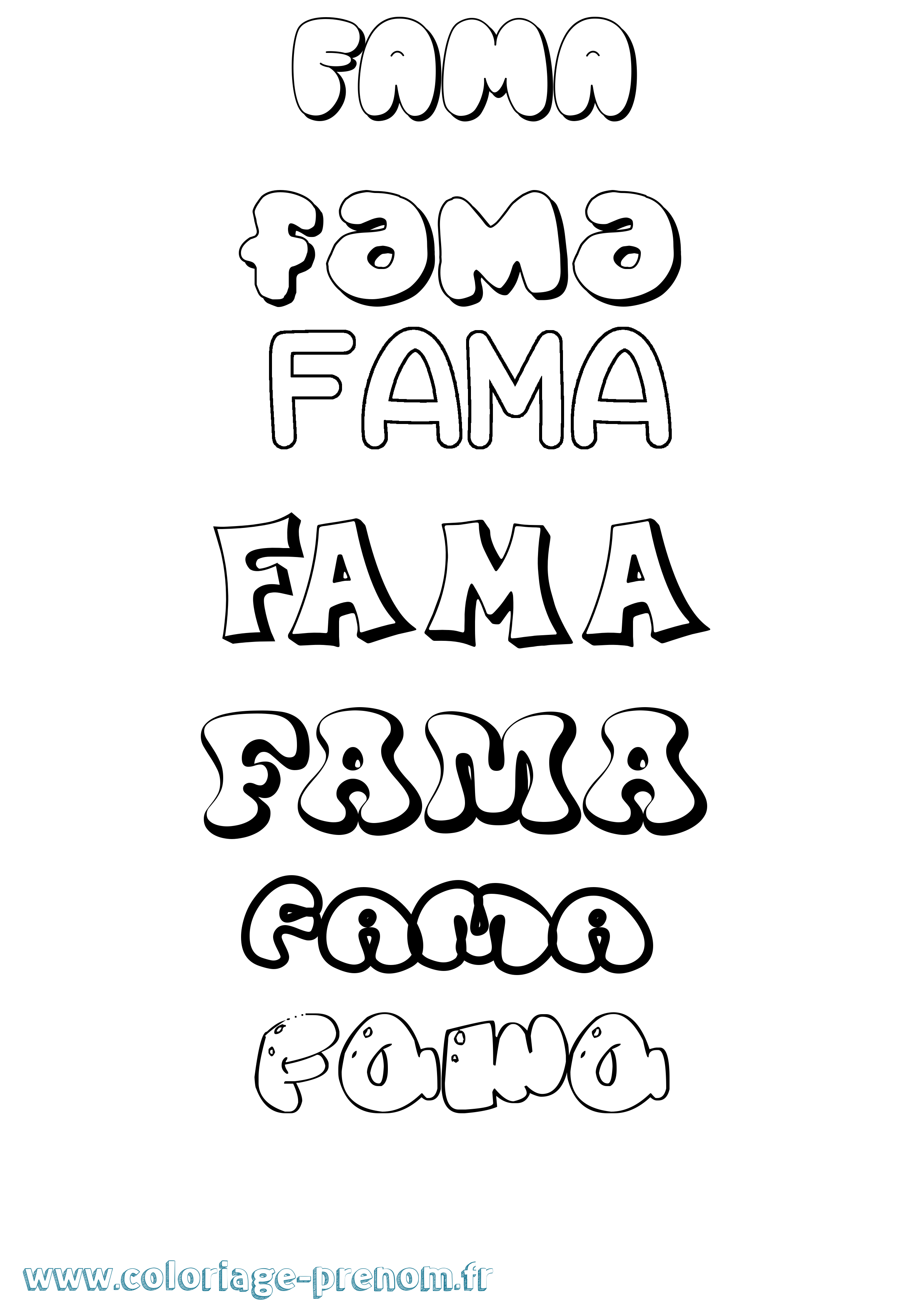 Coloriage prénom Fama Bubble
