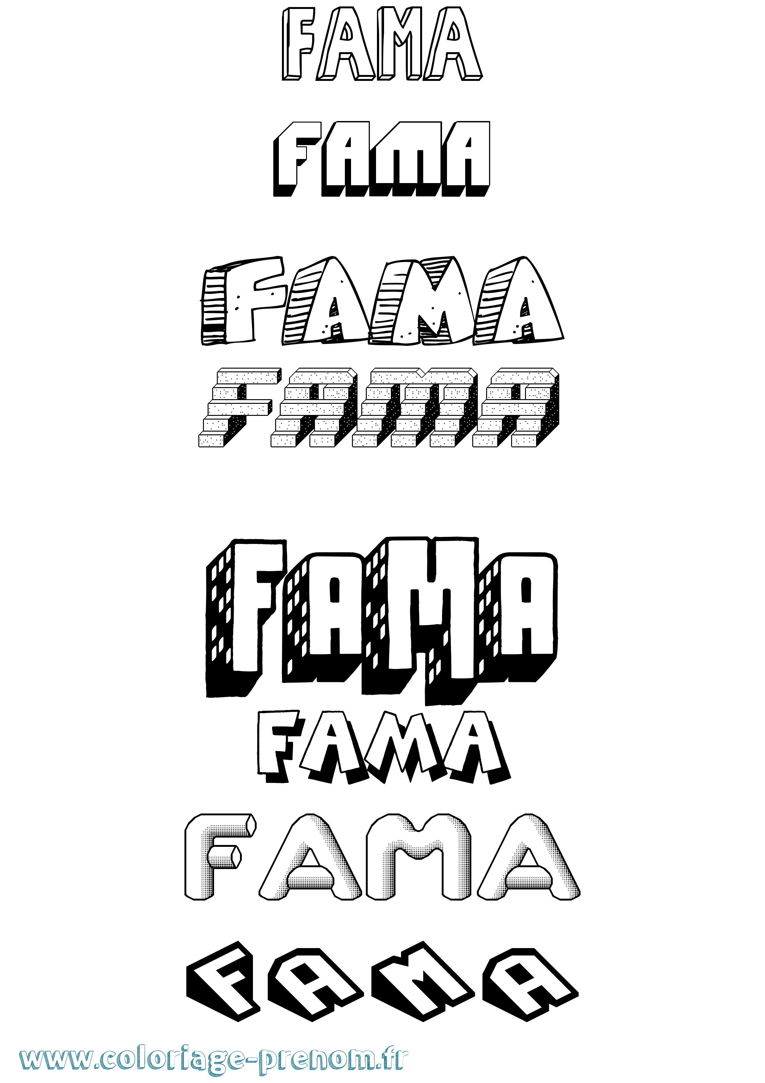 Coloriage prénom Fama Effet 3D