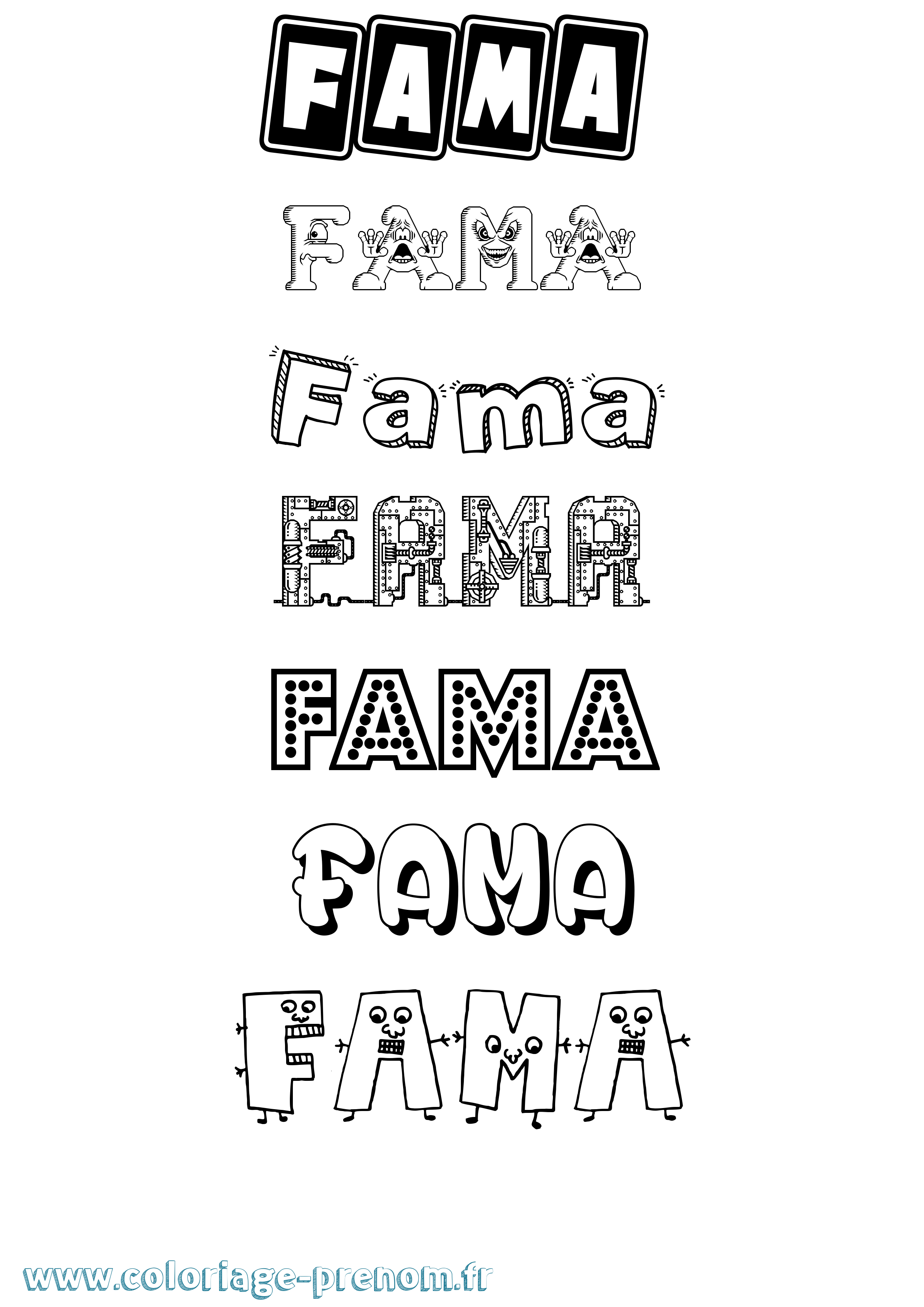 Coloriage prénom Fama Fun