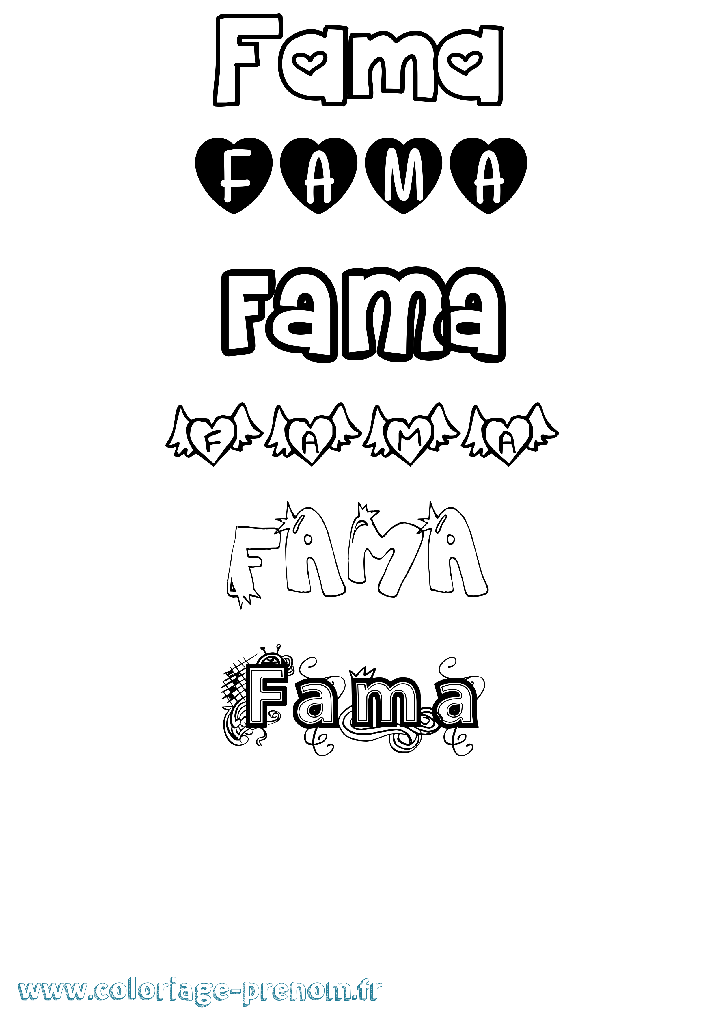 Coloriage prénom Fama Girly