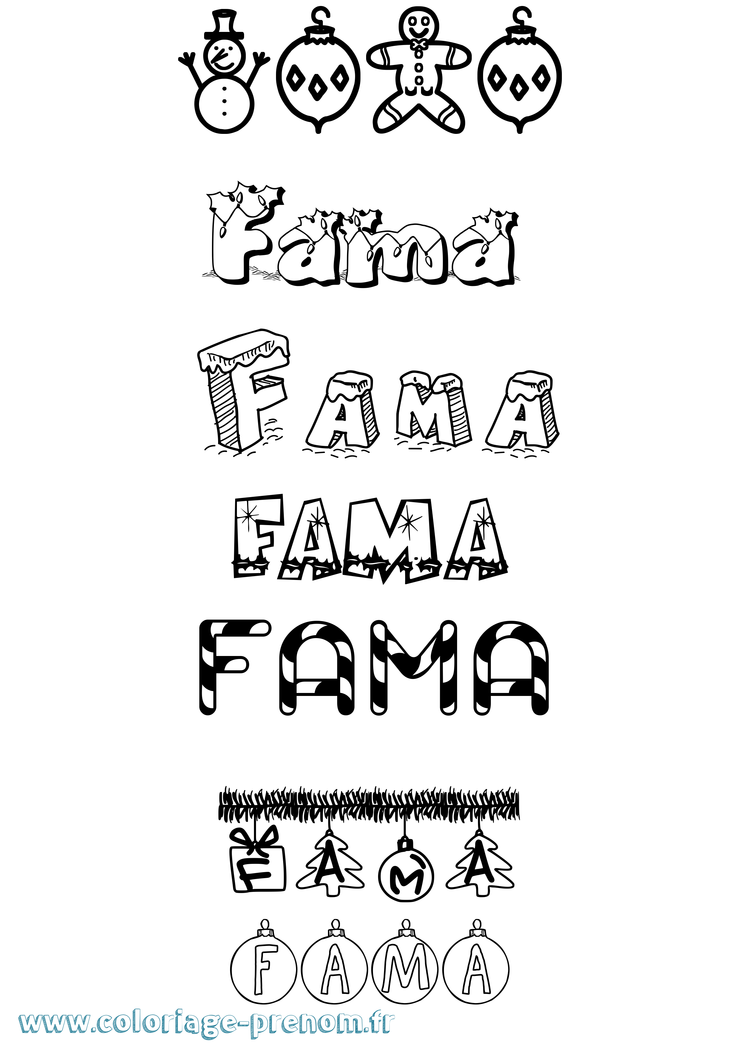 Coloriage prénom Fama Noël
