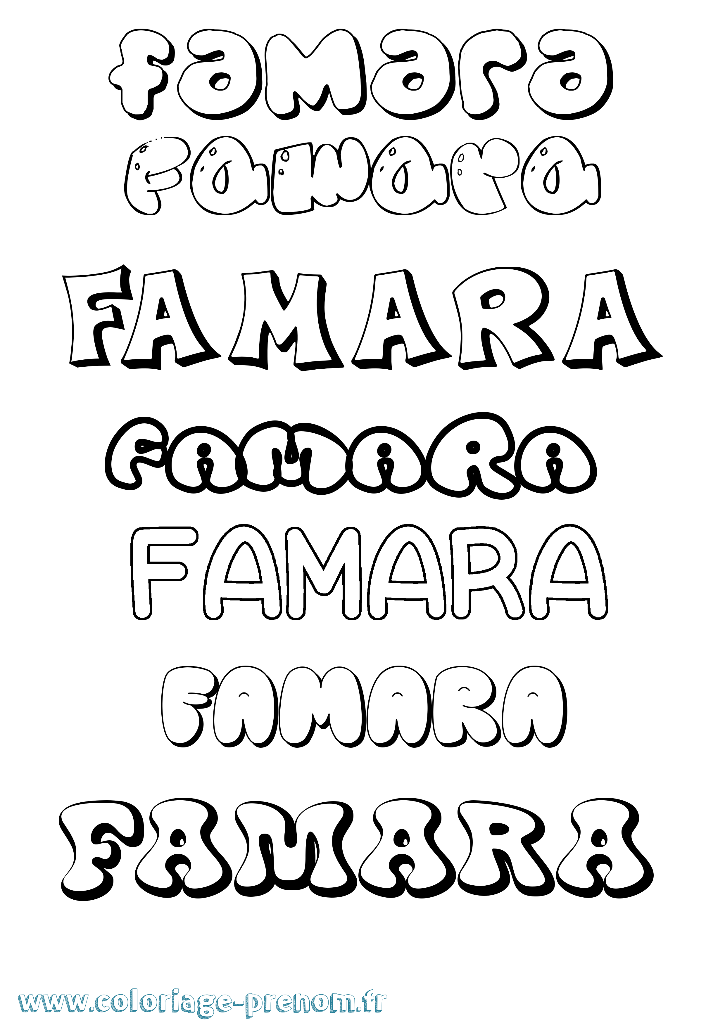 Coloriage prénom Famara Bubble