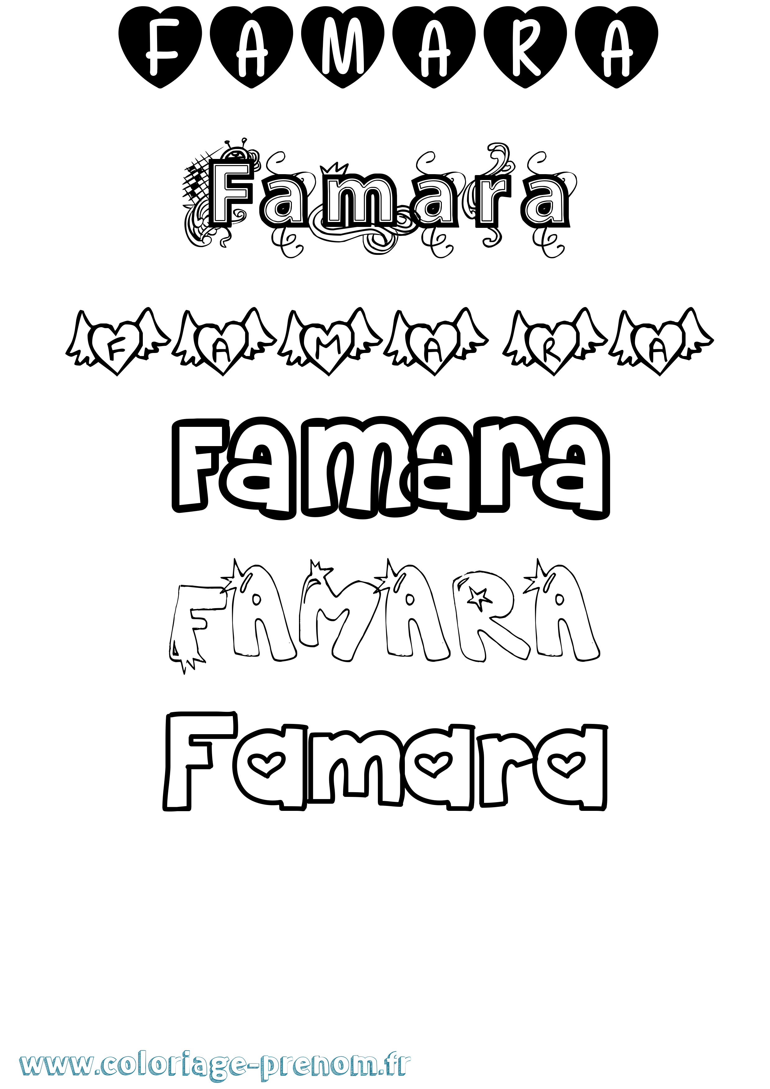 Coloriage prénom Famara Girly