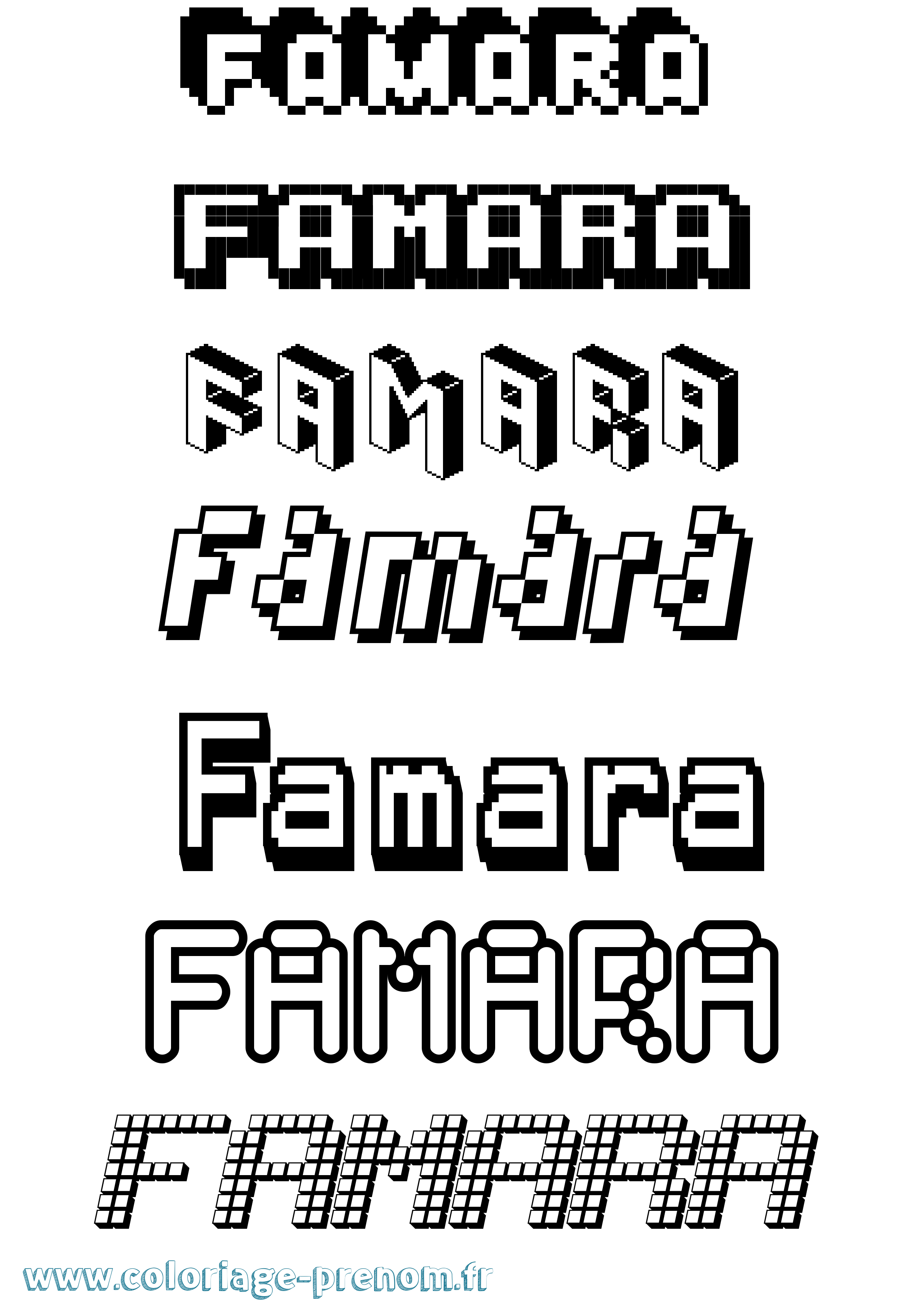 Coloriage prénom Famara Pixel