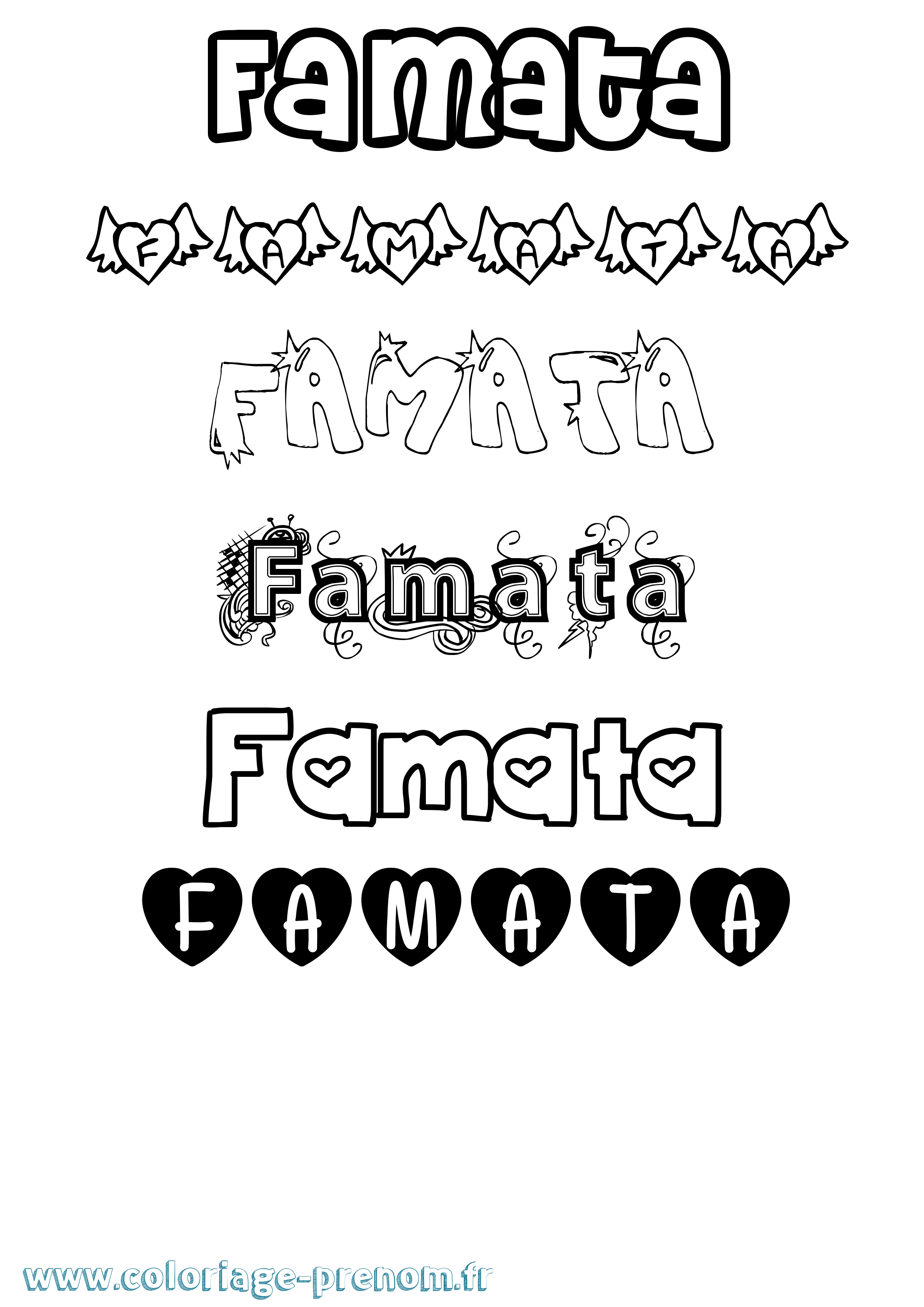 Coloriage Famata Girly Coloriage prénom Famata Girly