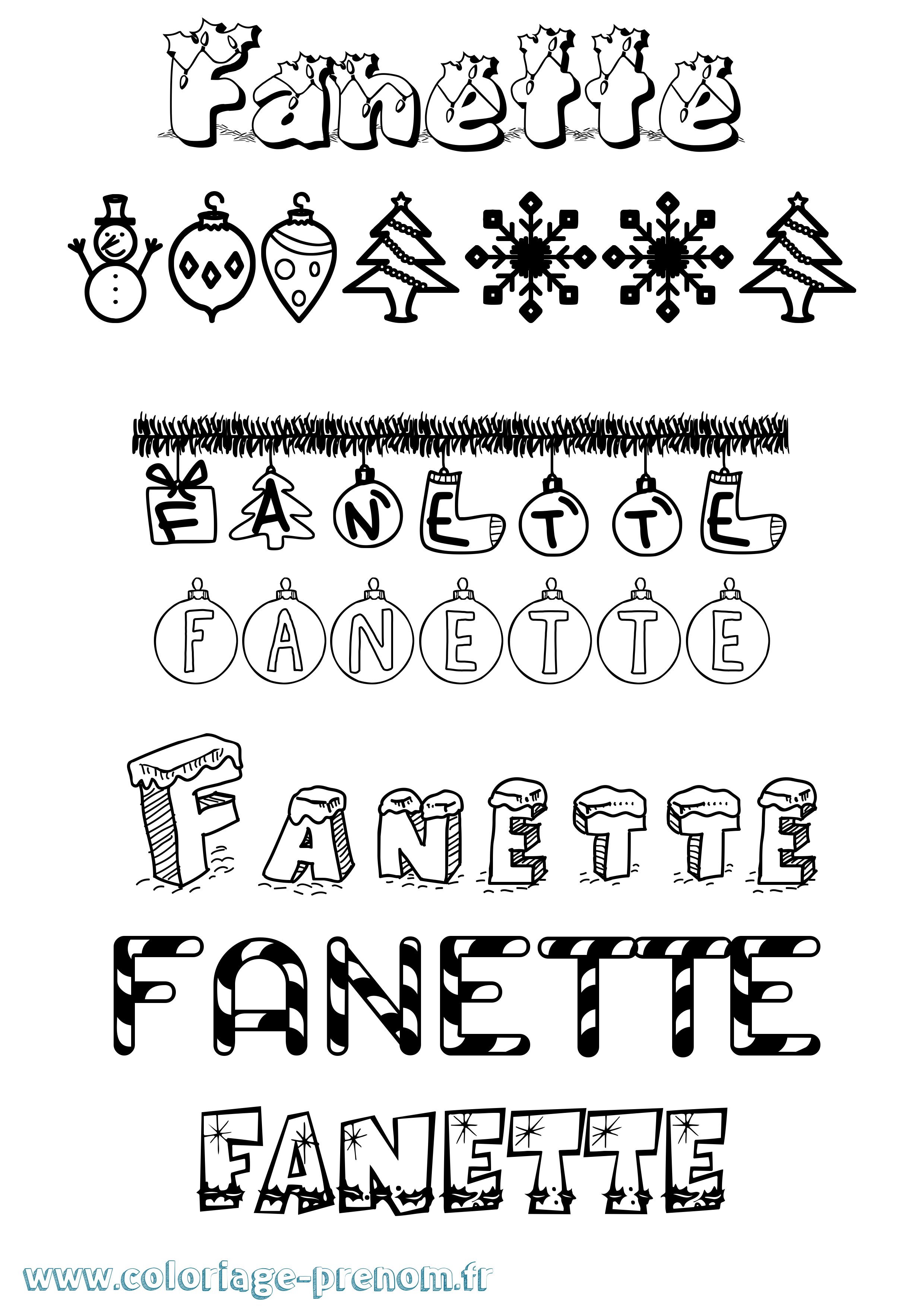 Coloriage Fanette Noël Coloriage prénom Fanette Noël
